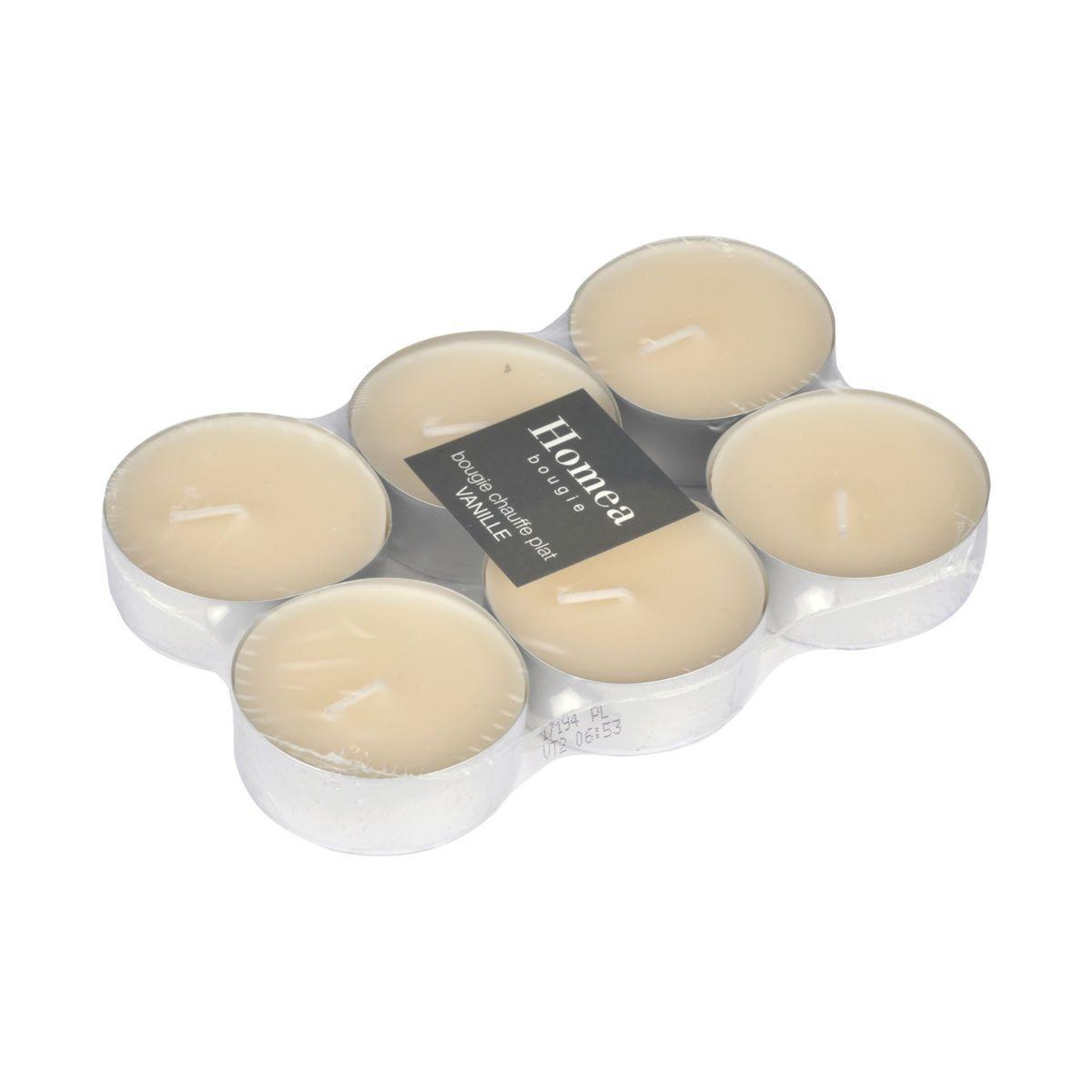 Voir la diapositive 3 : HOMEA Lot de 6 bougies chauffe-plat  essentiel  5,5cm vanille