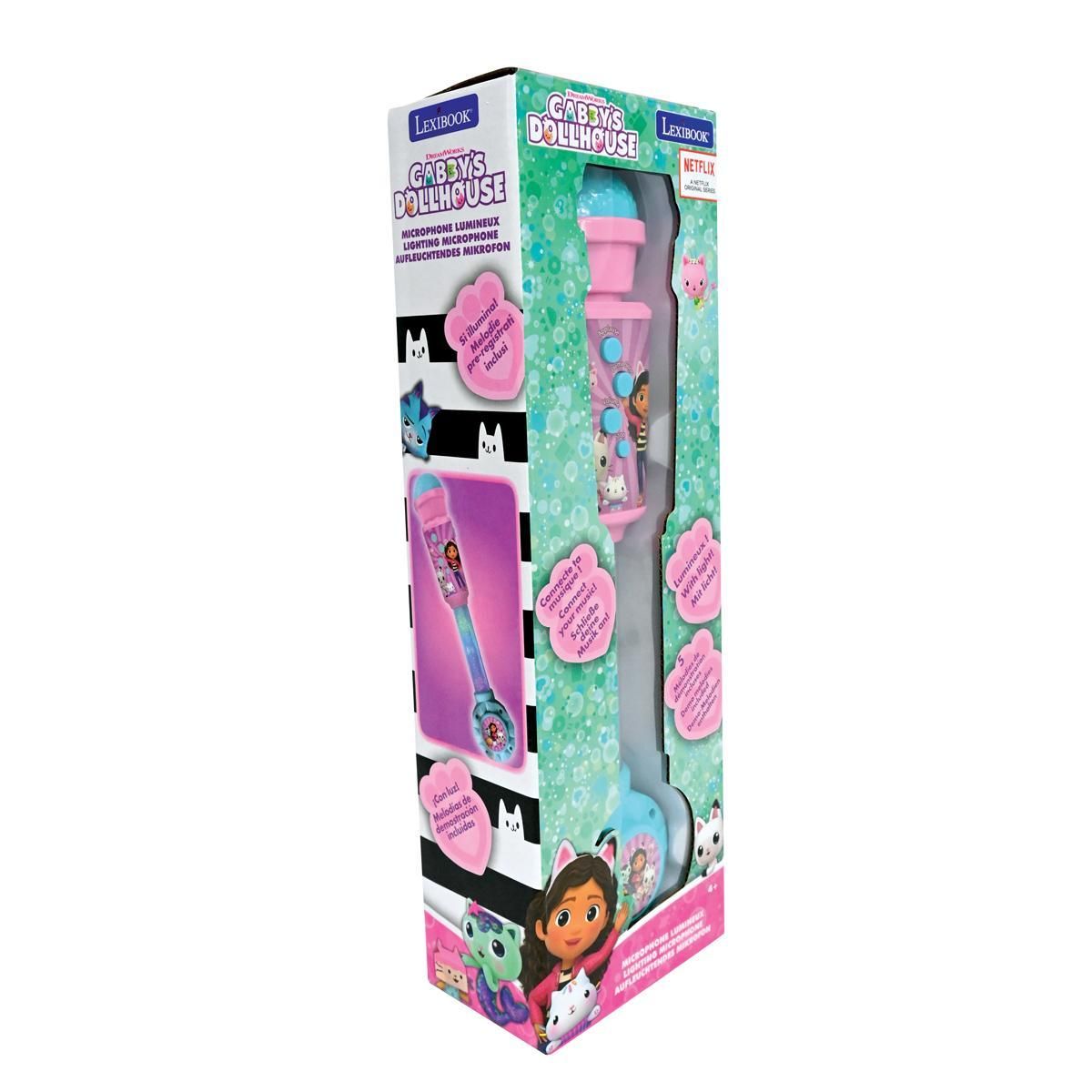 Lexibook Microphone Gabby et la maison magique avec tube lumineux et enceinte