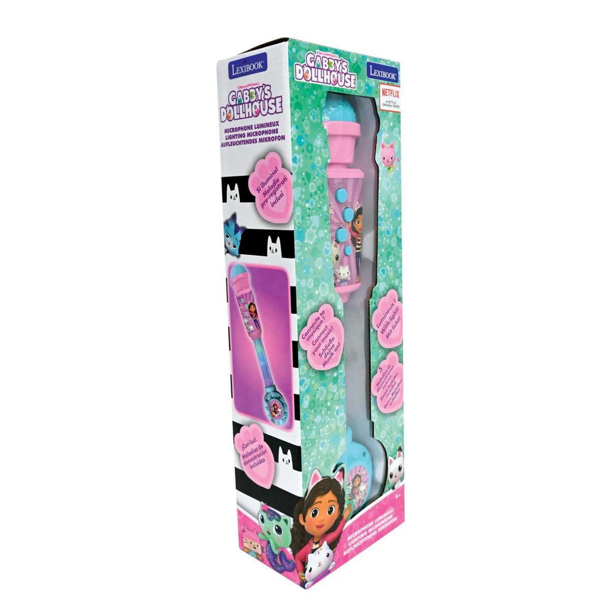 Lexibook Microphone Gabby et la maison magique avec tube lumineux et enceinte