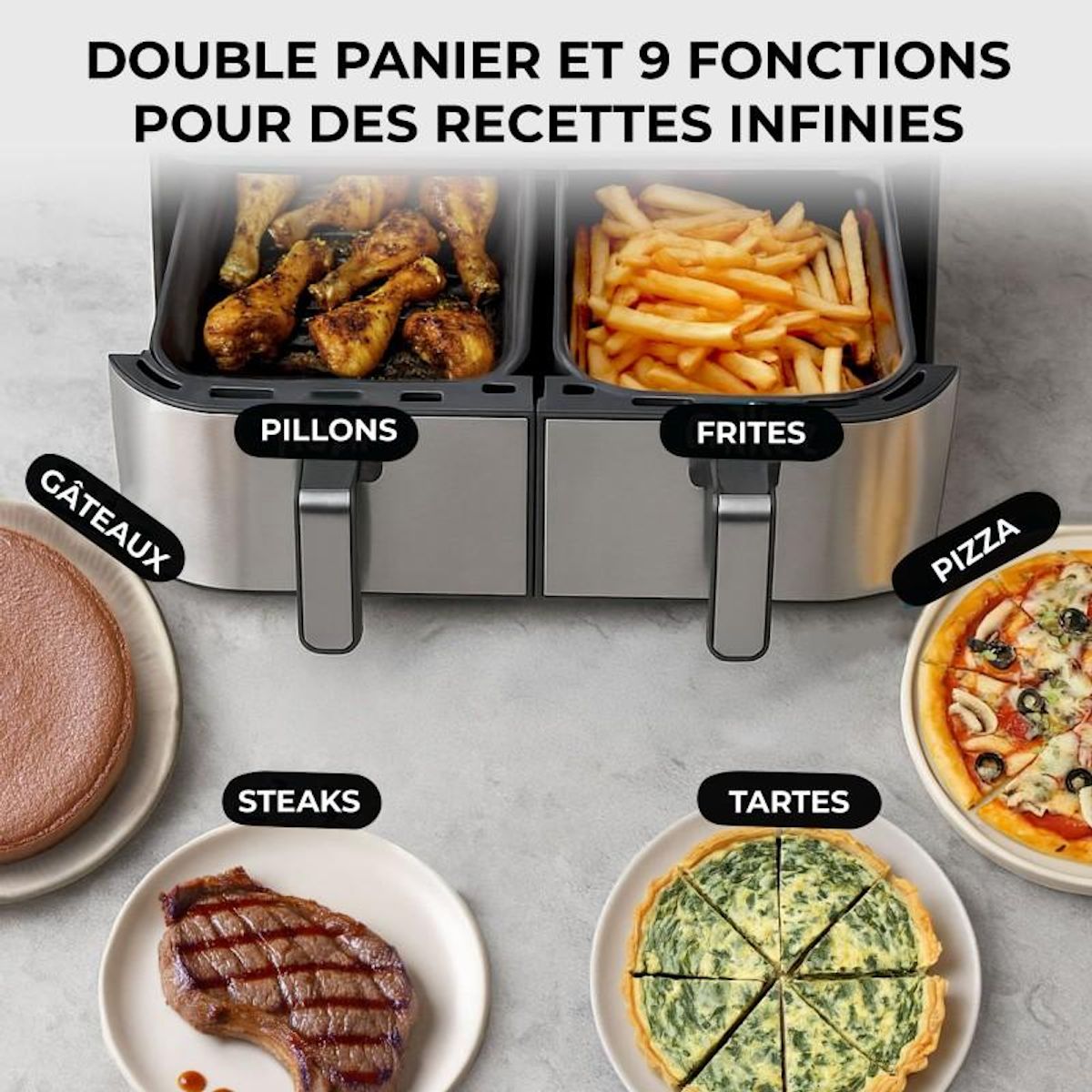 KITCHENCOOK Airscreen - Airscreen11 - Double Friteuse à Air 11l - 9 Programmes - Minuterie Numérique - 2200w