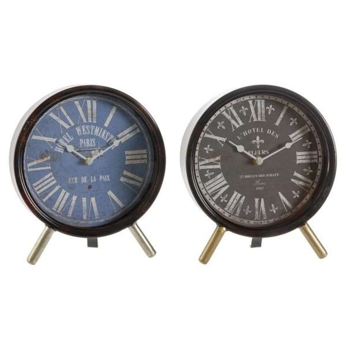 AAAAA Horloge de table DKD Home Decor Bleu Noir Multicouleur Métal Verre Vintage 20,5 x 5 x 24 cm (2 Unités)