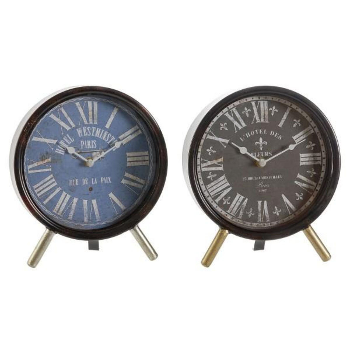 AAAAA Horloge de table DKD Home Decor Bleu Noir Multicouleur Métal Verre Vintage 20,5 x 5 x 24 cm (2 Unités)