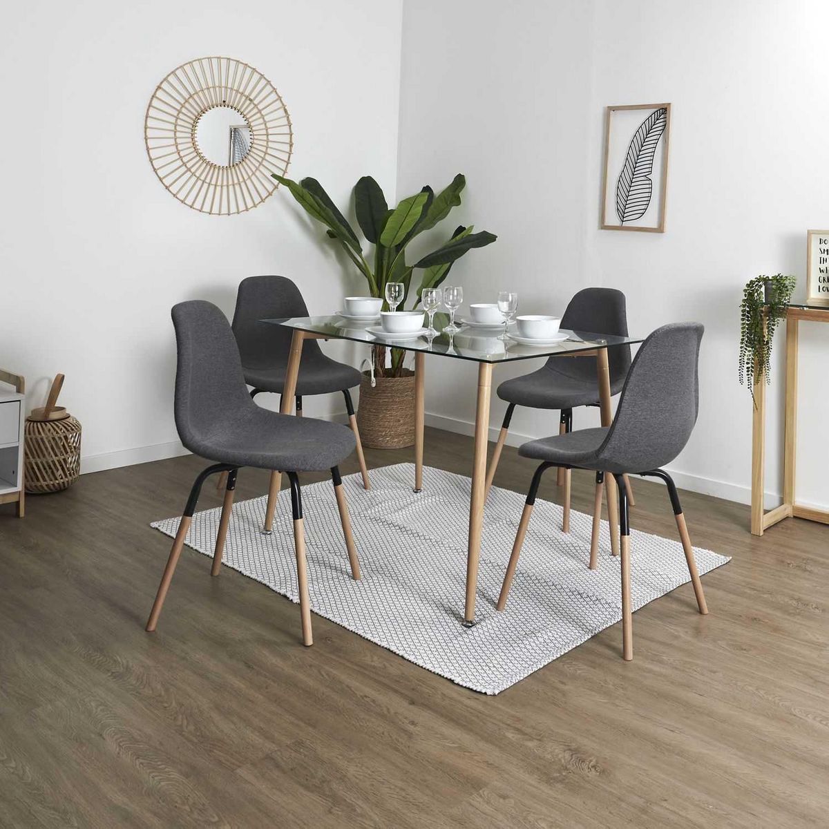 TOILINUX Lot de 4 Chaises scandinave Phenix en tissu et métal - Gris
