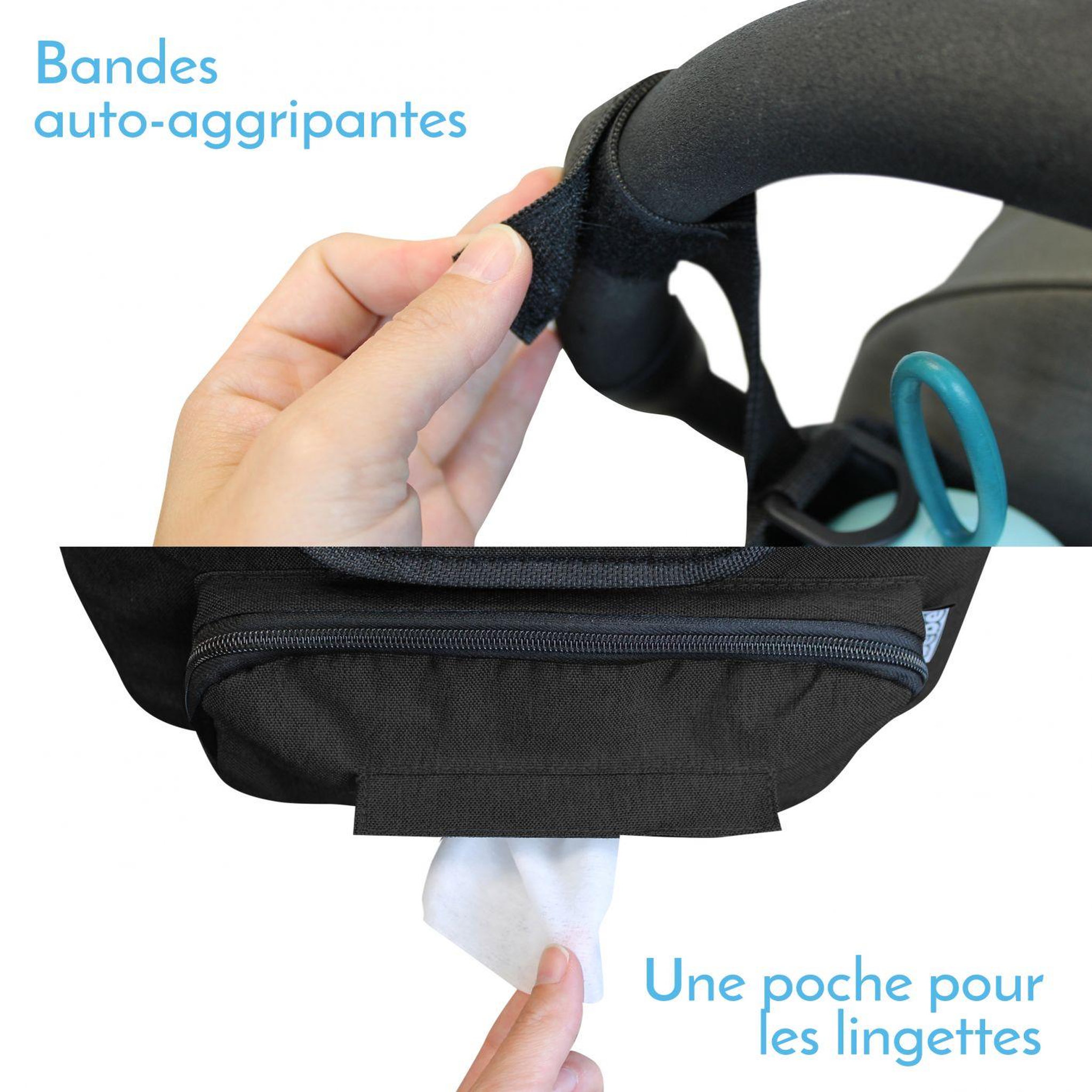 Voir la diapositive 6 : Monsieur Bébé Sac à langer, de rangement pour poussette - 33 x 16 x 18.5 cm - Noir