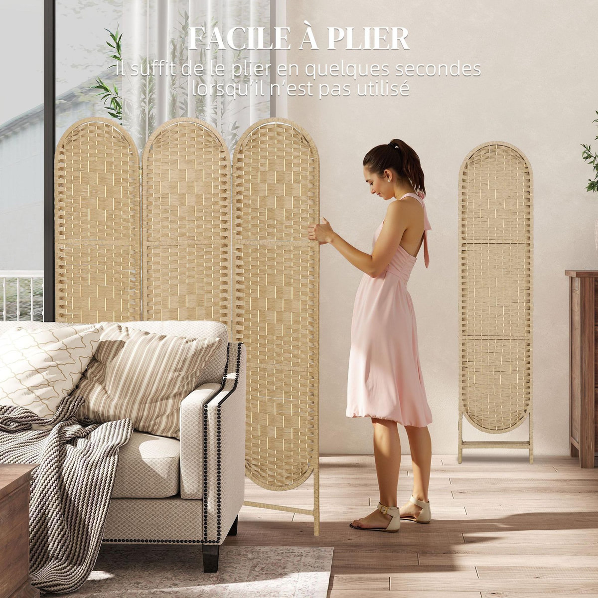 HOMCOM Paravent intérieur 3 panneaux pliable bois de pin naturel 120 x 170 cm