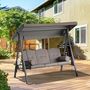 Voir la diapositive 2 : OUTSUNNY Balancelle de jardin 3 places grand confort toit inclinaison réglable coussins plateaux rétractables polyester filé marron