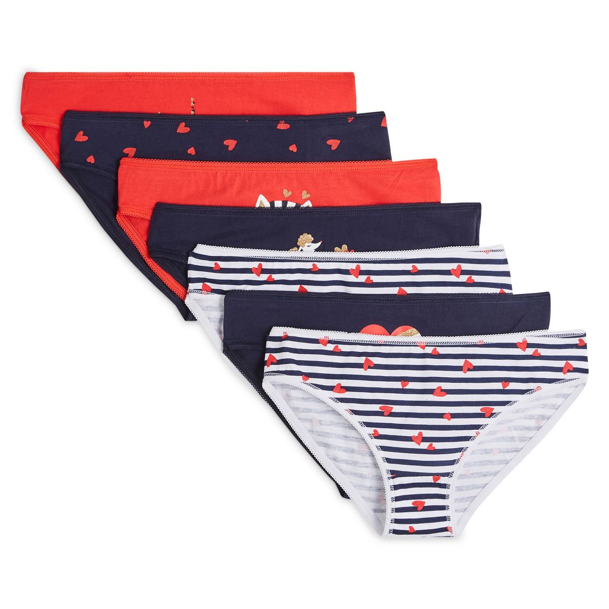 INEXTENSO Lot de 7 culottes fille avec trousse c&oelig;urs