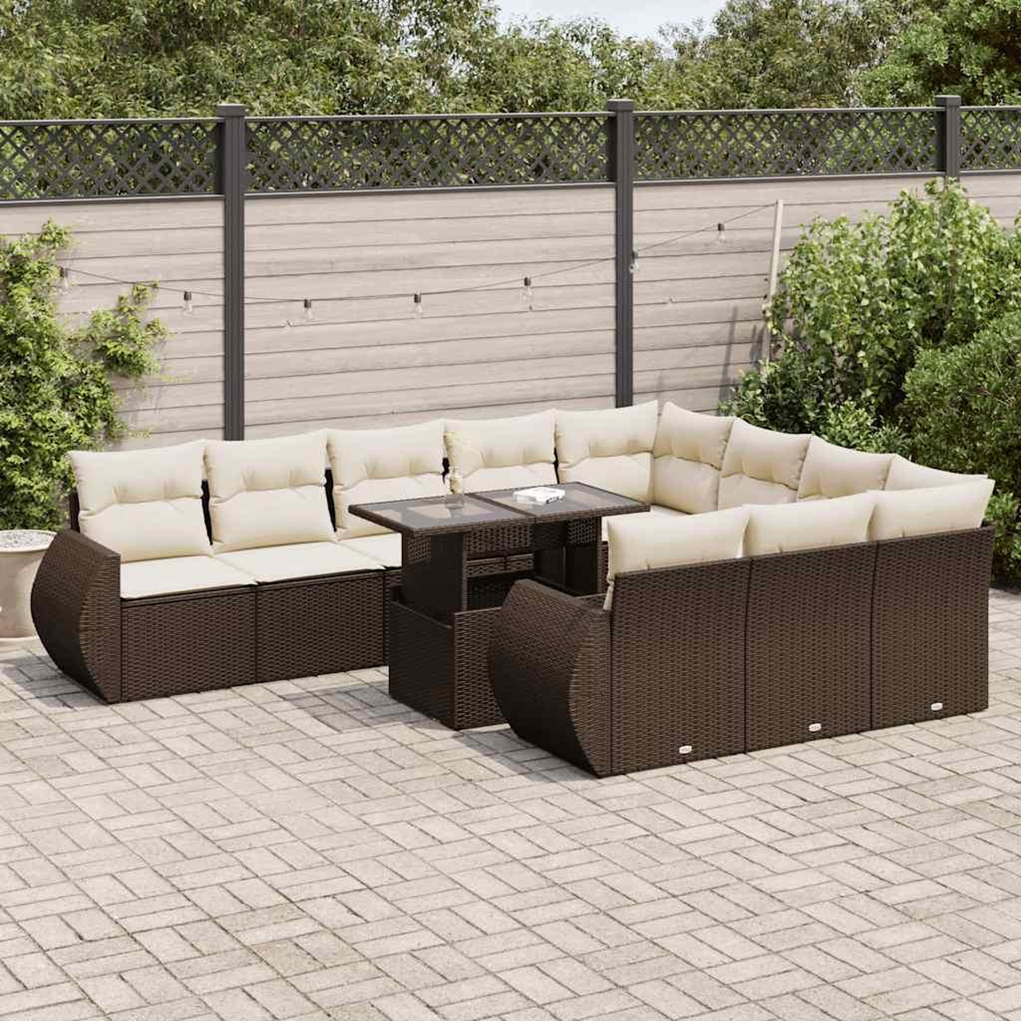VIDAXL Salon de jardin et coussins 11 pcs marron resine tressee