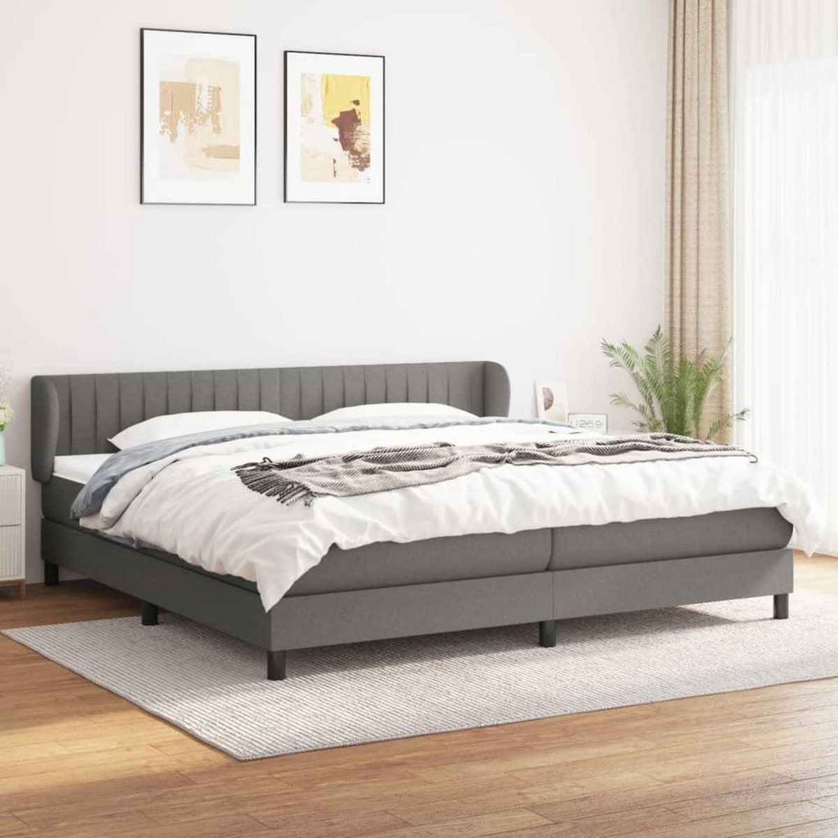 VIDAXL Sommier a lattes de lit avec matelas Gris fonce 200x200cm Tissu