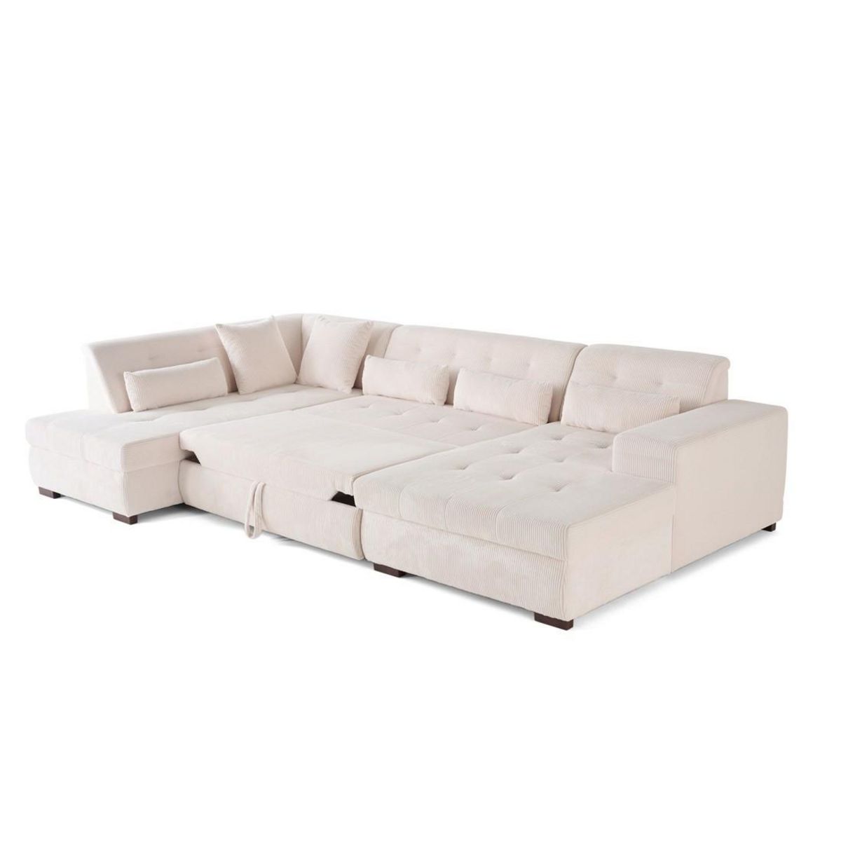 LISA DESIGN Vermont - canapé panoramique d'angle gauche - 7 places - convertible avec coffre - en velours côtelé