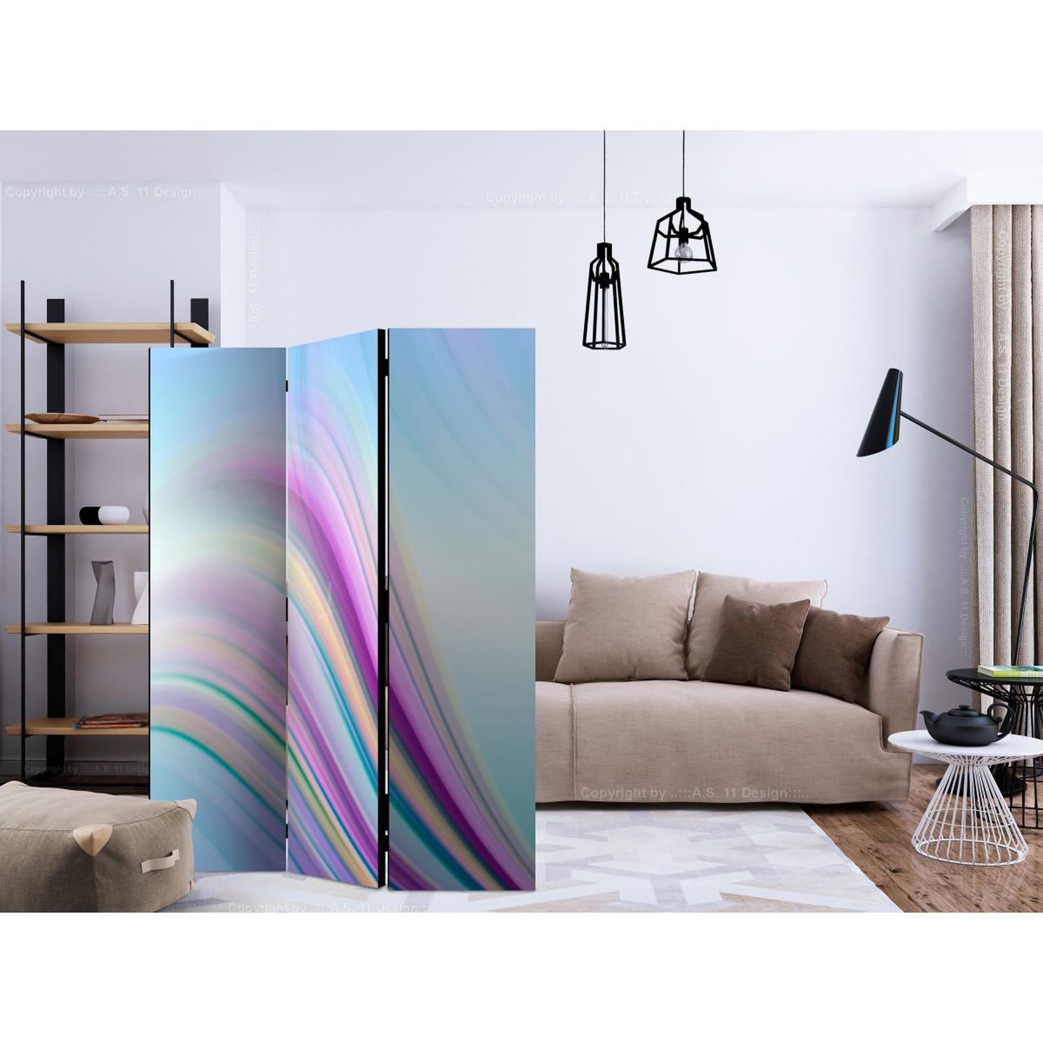 Voir la diapositive 2 : Paris Prix Paravent 3 volets  rainbow abstract background  135x172cm