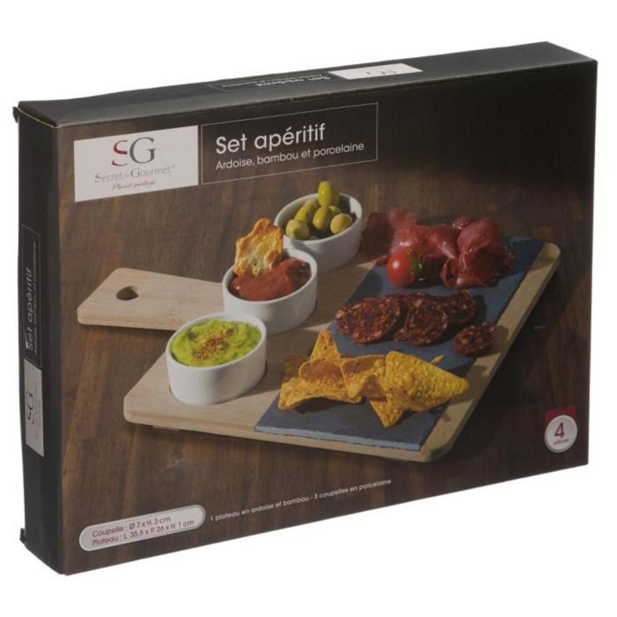 SECRET DE GOURMET Set Apéritif 4 Pièces  Ardoise  35cm Naturel