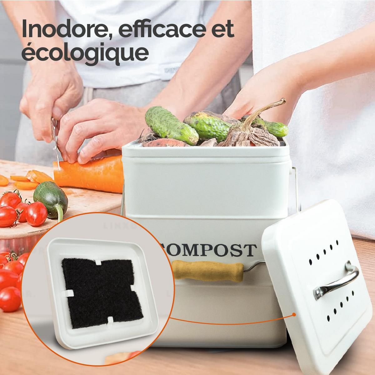 LINXOR Lot de 5 filtres à charbon actif pour composteur, poubelle à compost - Rectangle