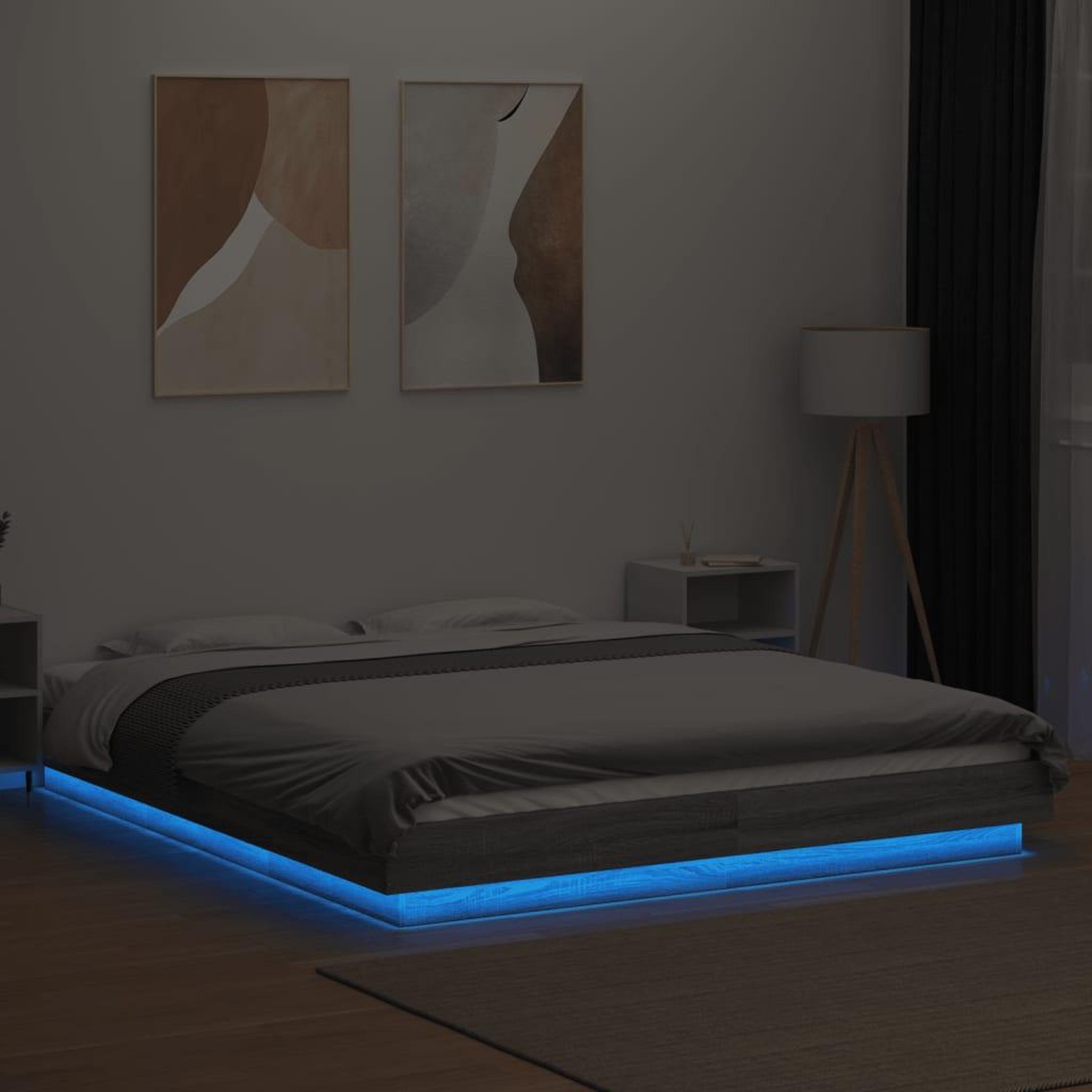 Voir la diapositive 4 : VIDAXL Cadre de lit et lumieres LED sans matelas sonoma gris 150x200cm