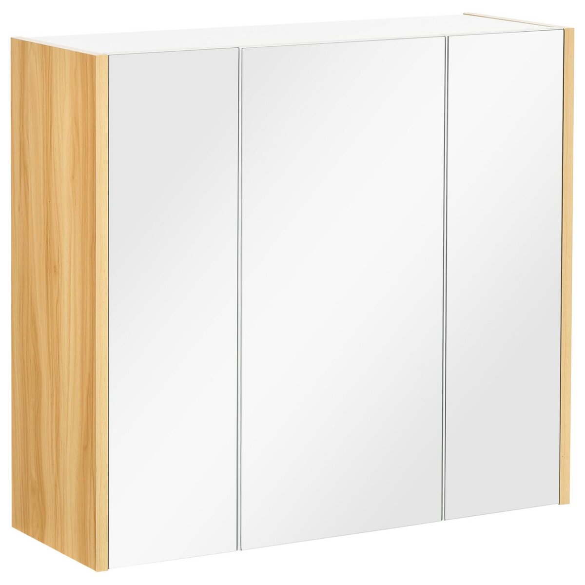 KLEANKIN Armoire miroir salle de bain 3 portes 4 étagères aspect bois clair blanc