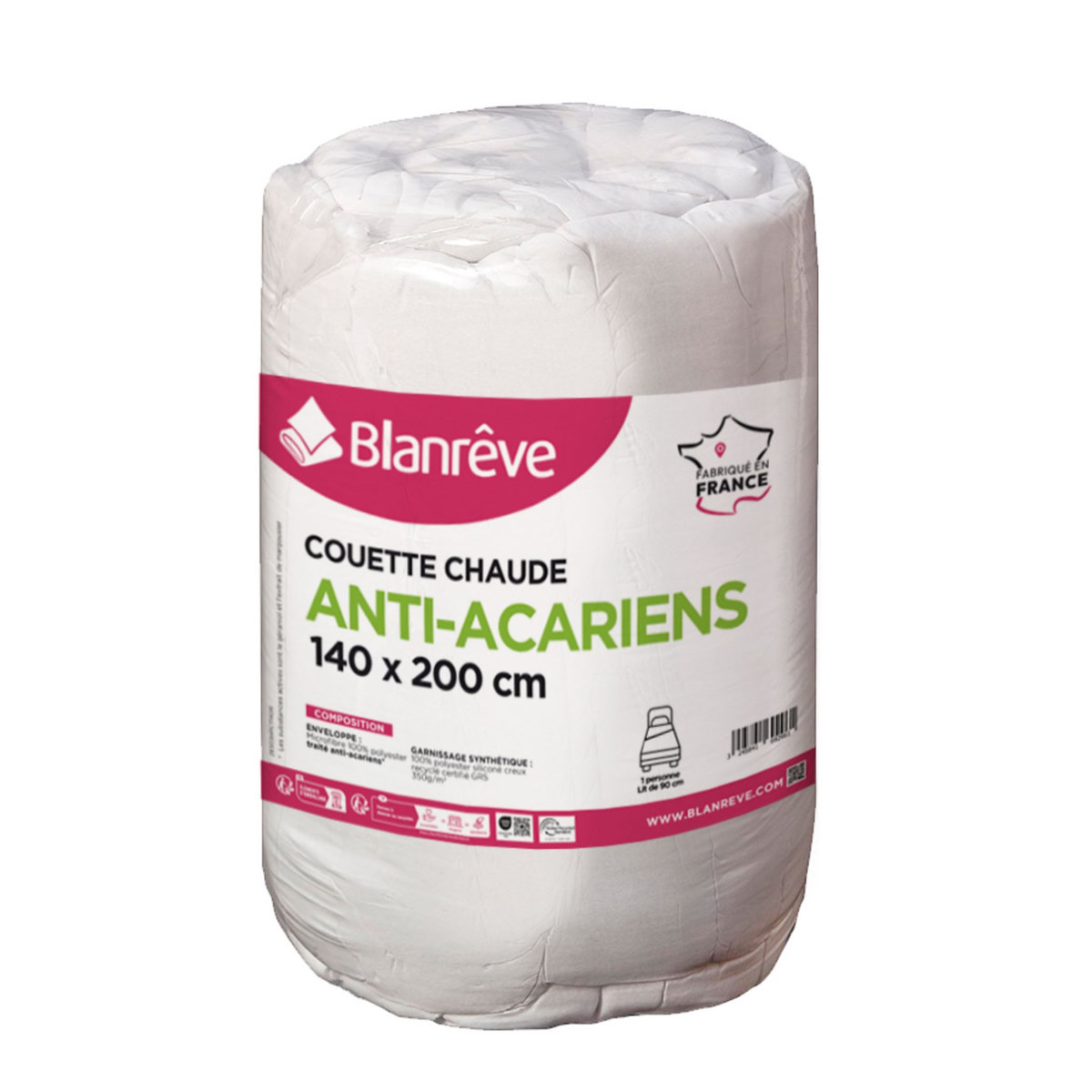 BLANREVE Couette chaude en microfibre anti acariens  350 g/m² CÂLINE