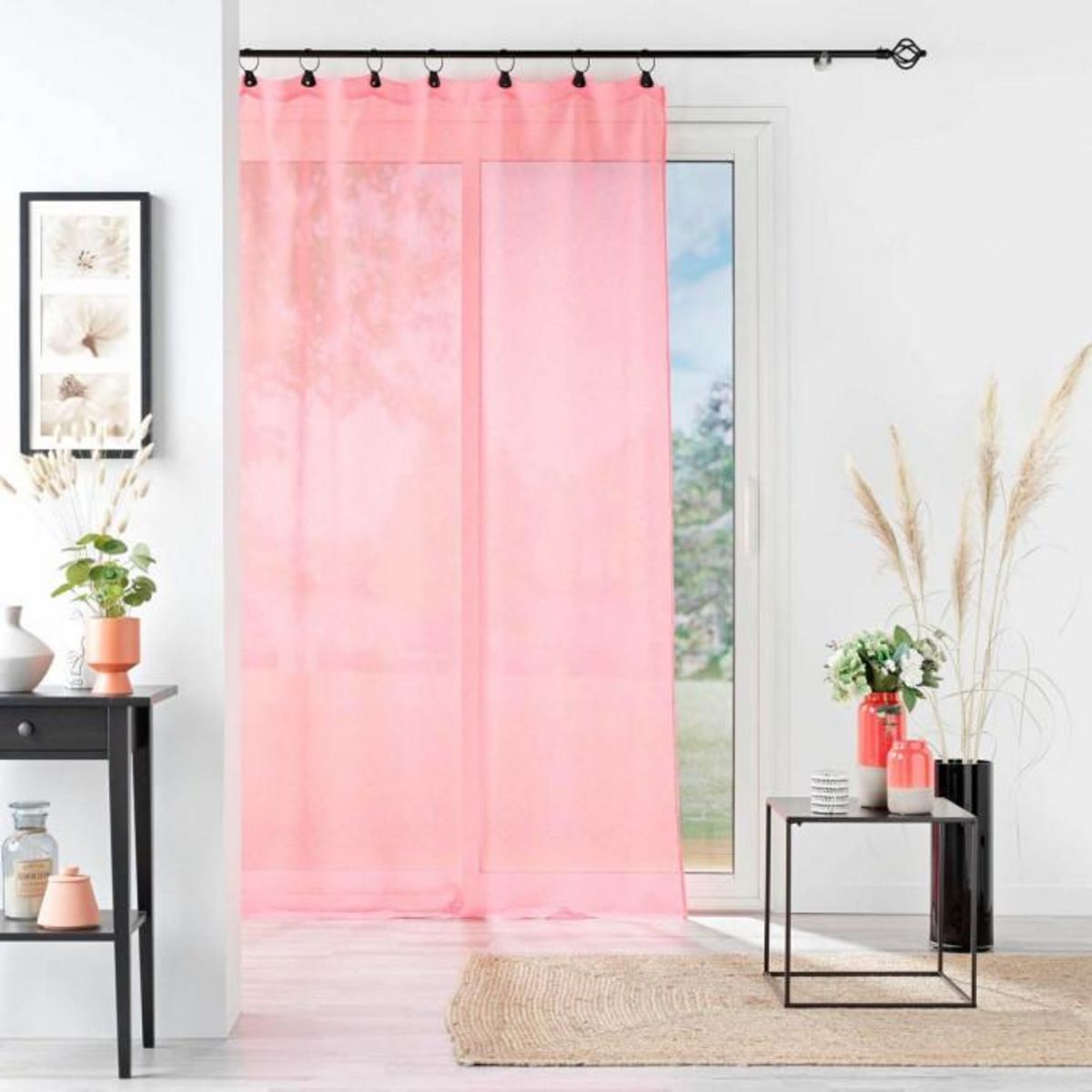 Paris Prix Rideau Voilage à Anneaux  Linka  140x240cm Corail