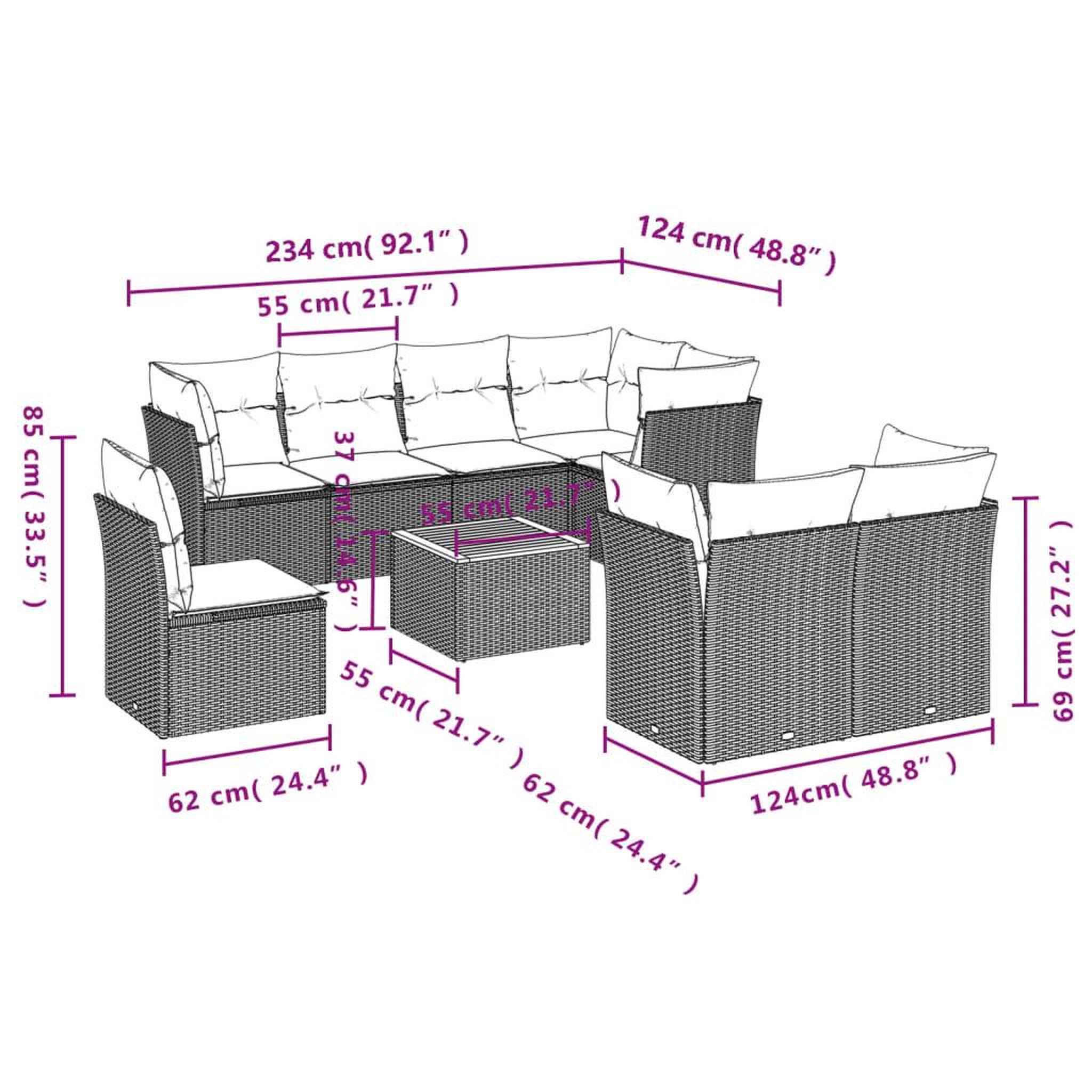 Voir la diapositive 6 : VIDAXL Salon de jardin 9 pcs avec coussins noir resine tressee