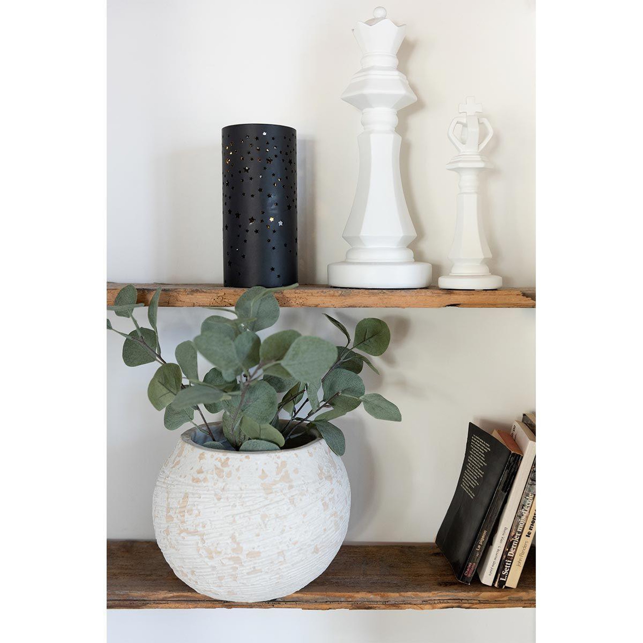 Voir la diapositive 2 : J-LINE Cache-Pot Rond Design  Rustique  23cm Blanc
