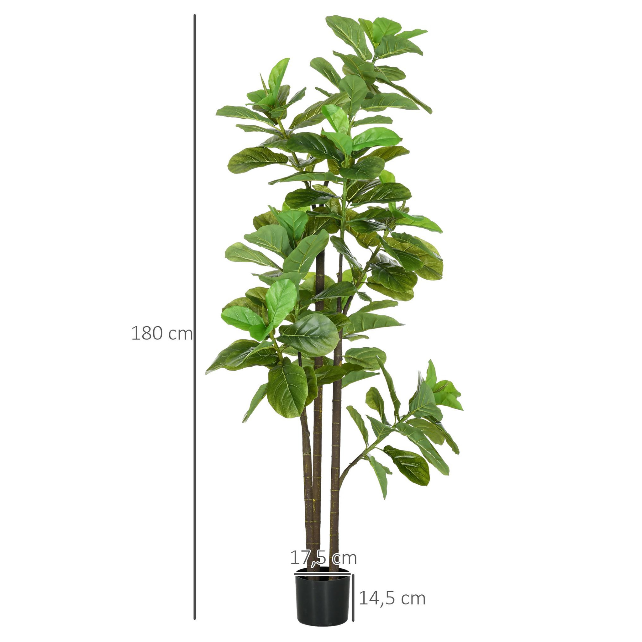Voir la diapositive 3 : HOMCOM Ficus Lutea artificiels 1,80H m - lot de 2 ficus artificiels - 120 feuilles réalistes par pied - pot inclus noir vert