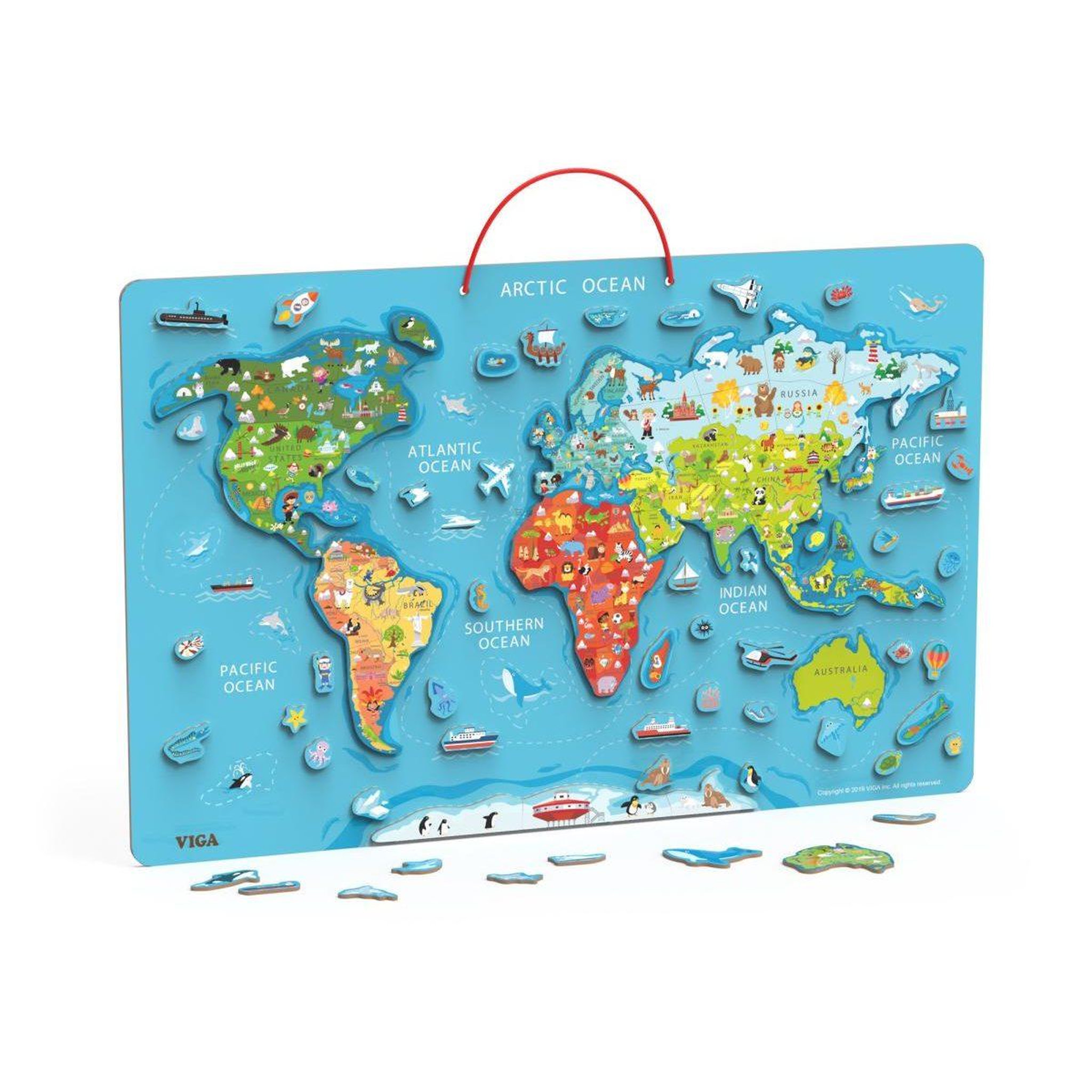 VIGA Tableau magnétique  44508 - carte du monde 2 en 1, 106 pièces