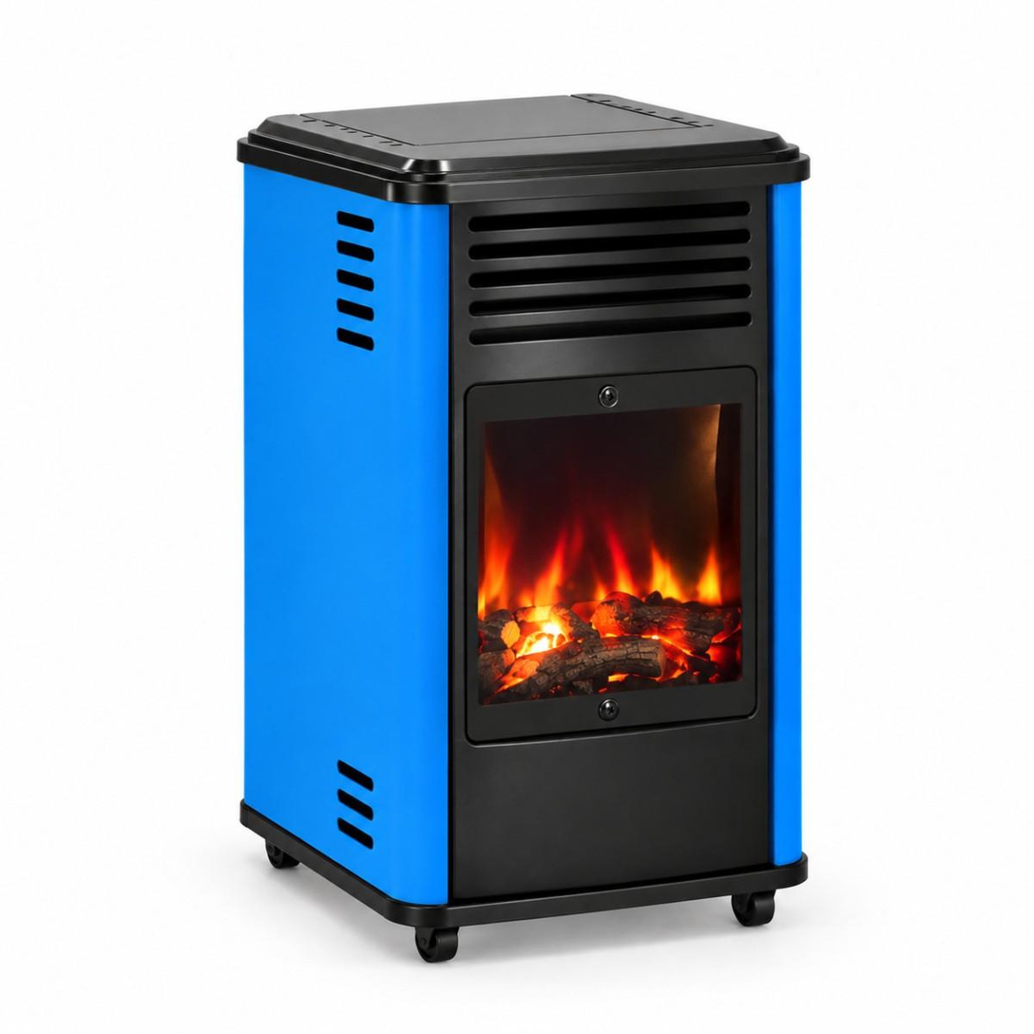 Voir la diapositive 2 : SAHARA Pack 2 Poêles à gaz 3.4KW Manhattan Bleu Effet feu de bois 3 niveaux de chauffe 40-80m2 Sahara