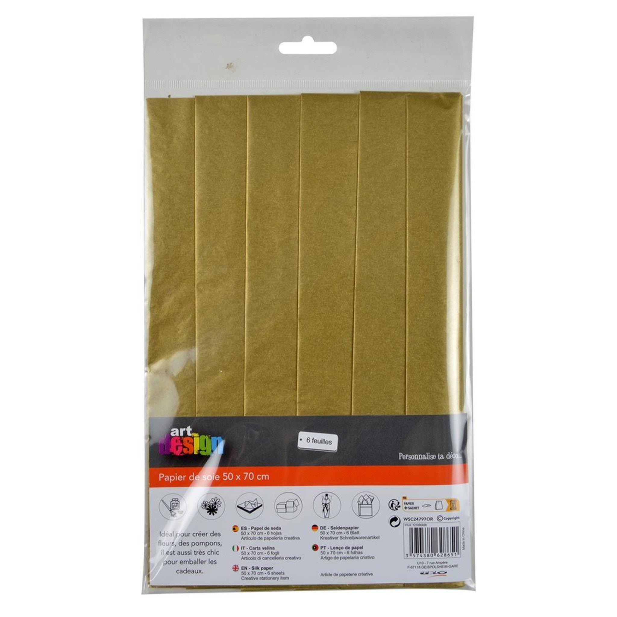 Voir la diapositive 2 : ARTDESIGN Lot de 6 Feuilles Papier de Soie  Cadeau  50x70cm Or