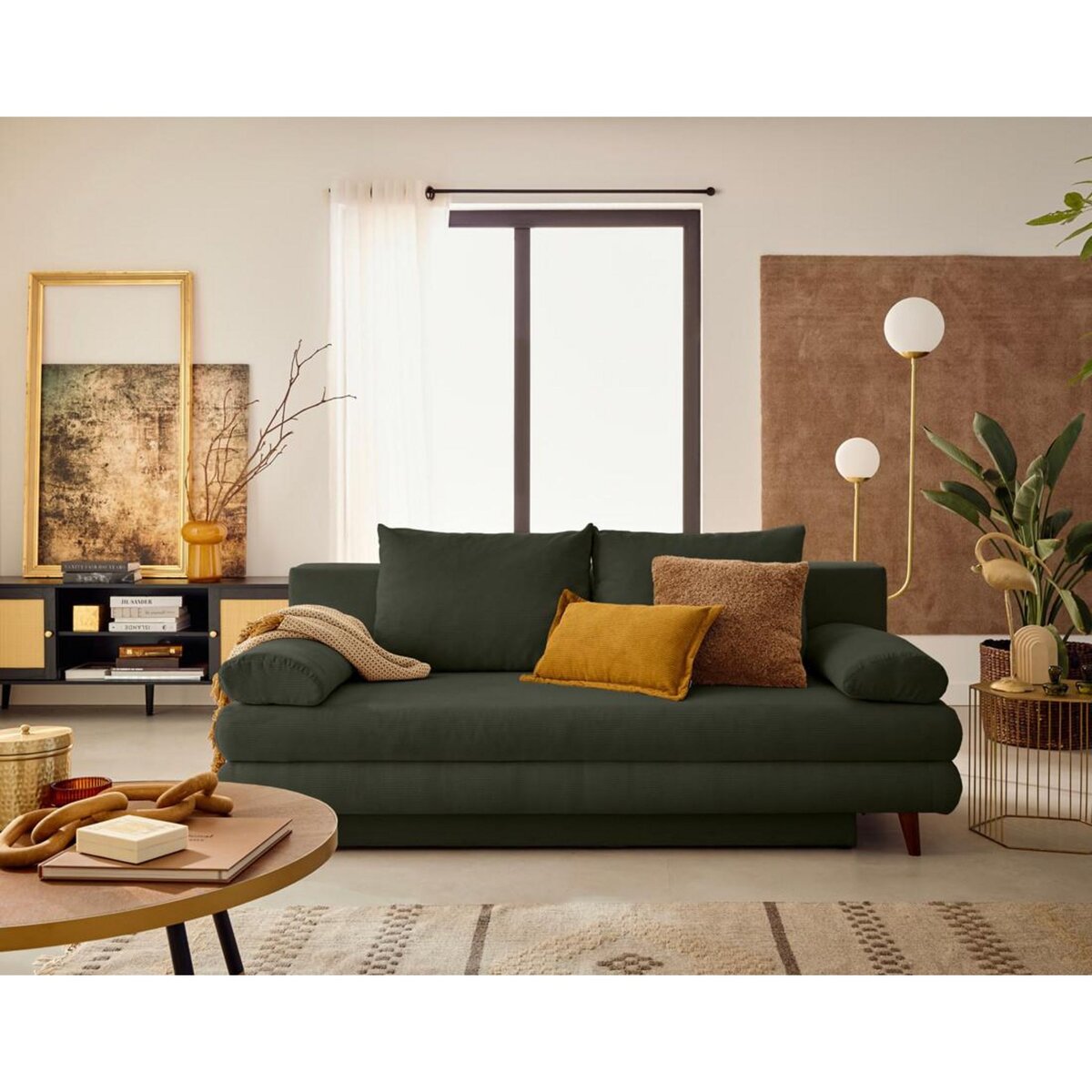 BEST MOBILIER Wonder - canapé 3 places convertible avec coffre en velours côtelé