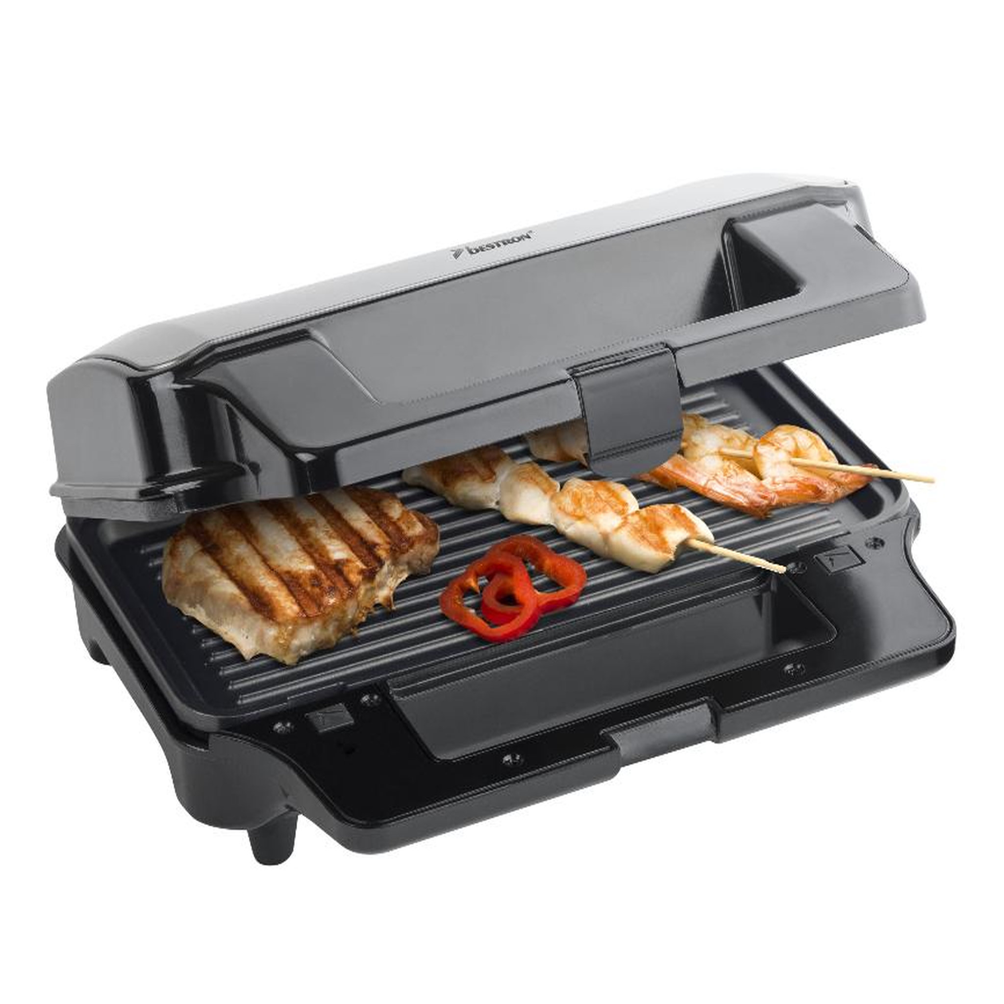 Voir la diapositive 4 : Bestron Croque-gaufre-gril 3en1 900w noir/inox - ASG90XXL