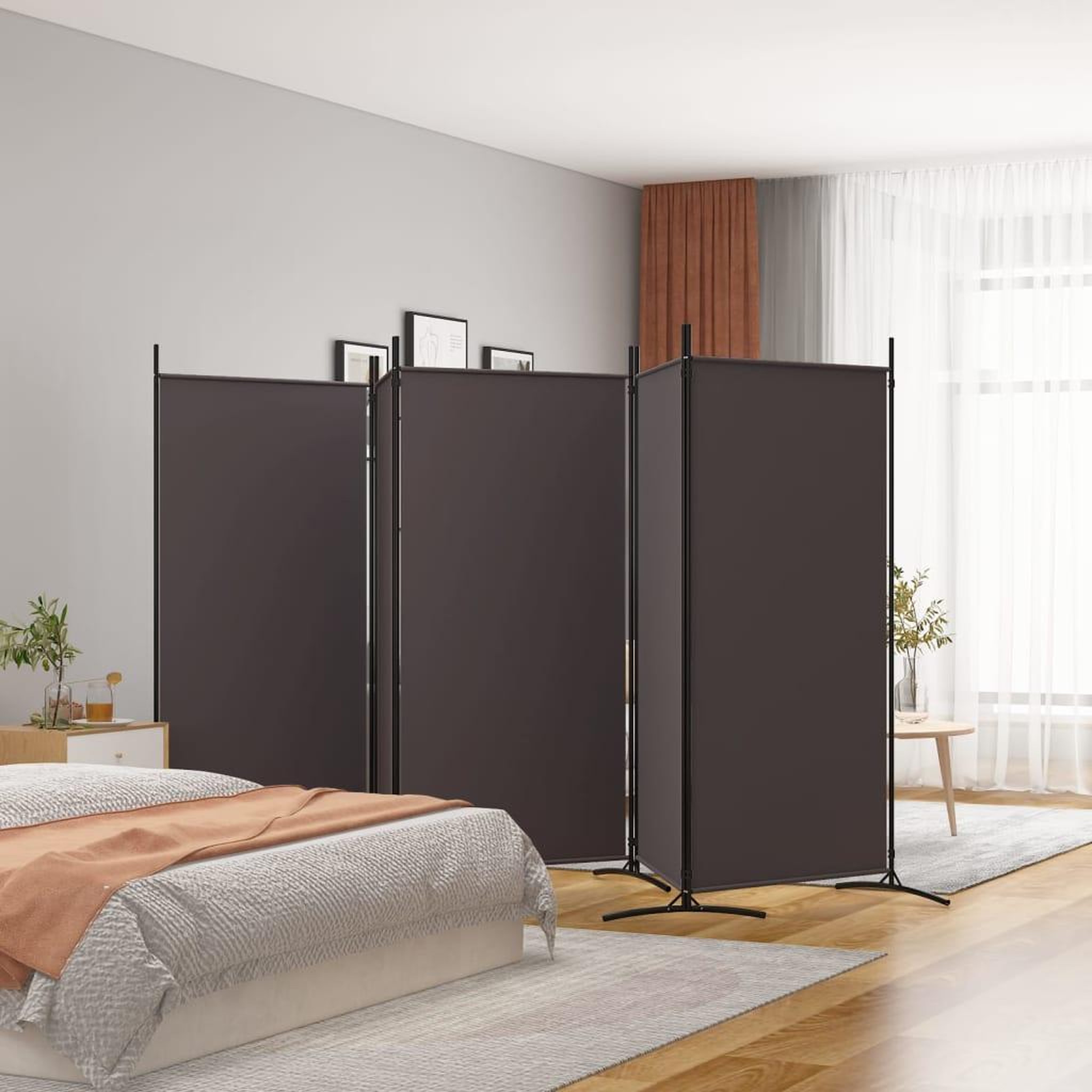 VIDAXL Cloison de separation 5 panneaux Marron 433x180 cm Tissu