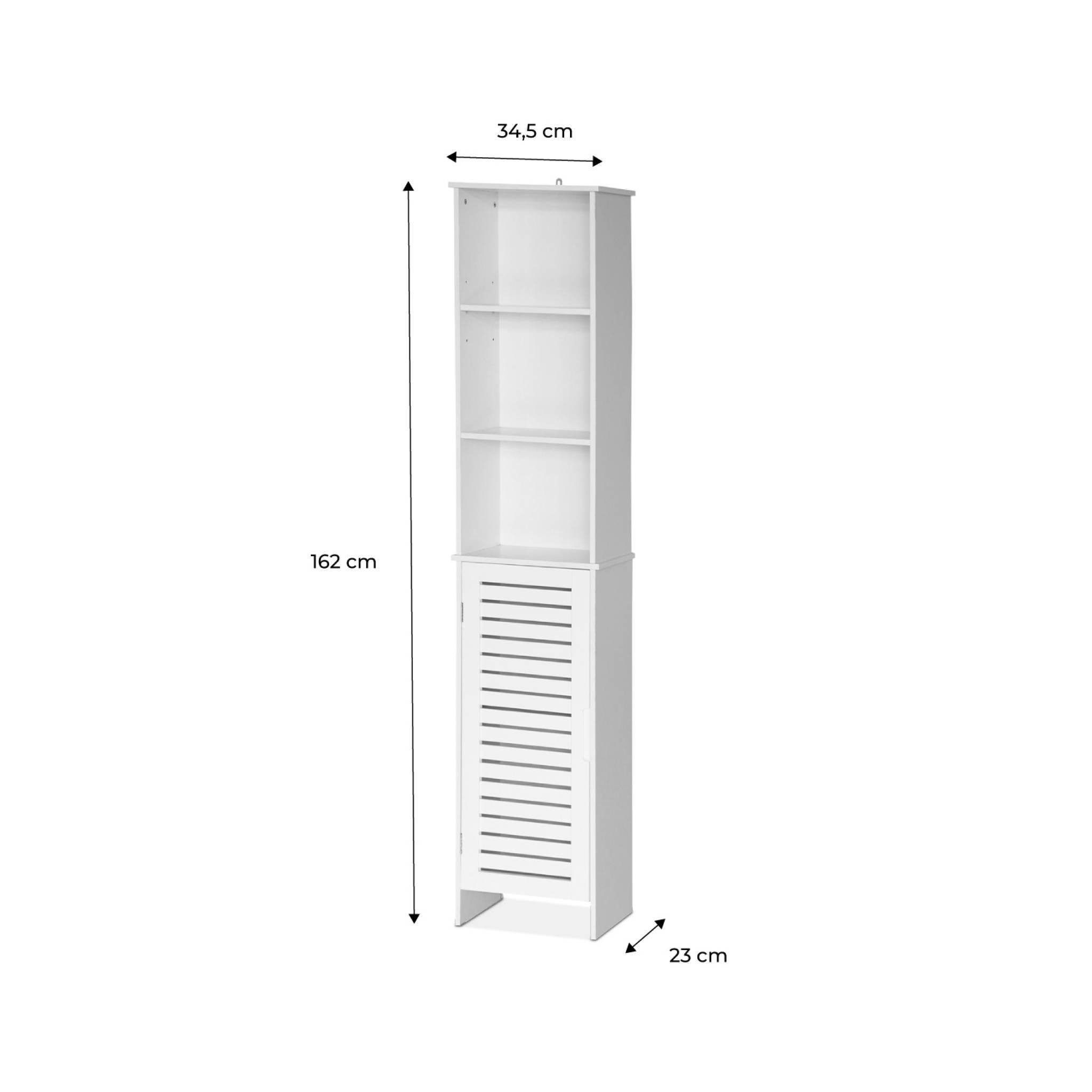 Voir la diapositive 3 : SWEEEK Colonne de rangement salle de bain - Rivage -  5 étagères. 1 porte ajourée. 5 niveaux de rangement