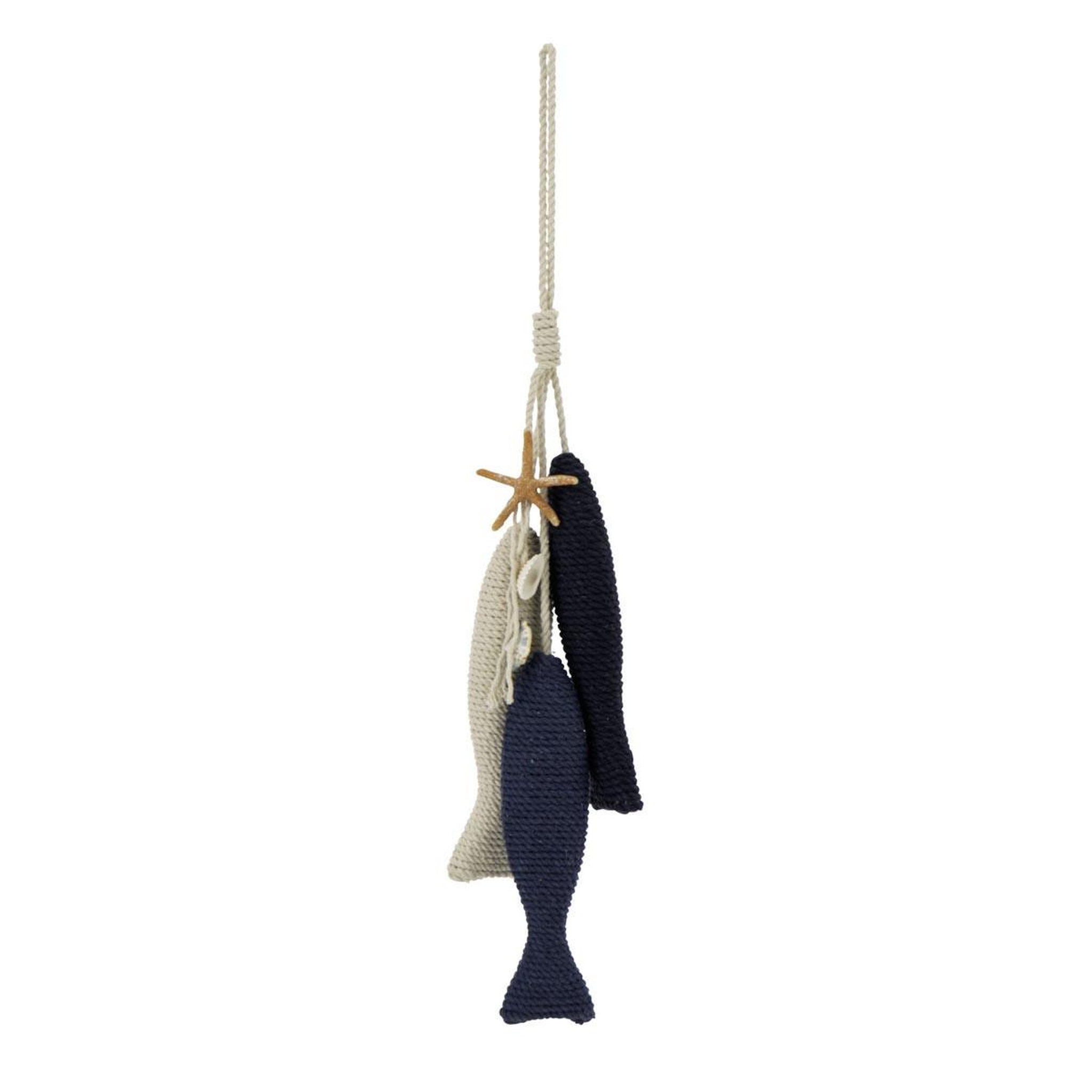 J-LINE Suspension déco poissons en corde  maria  55cm bleu