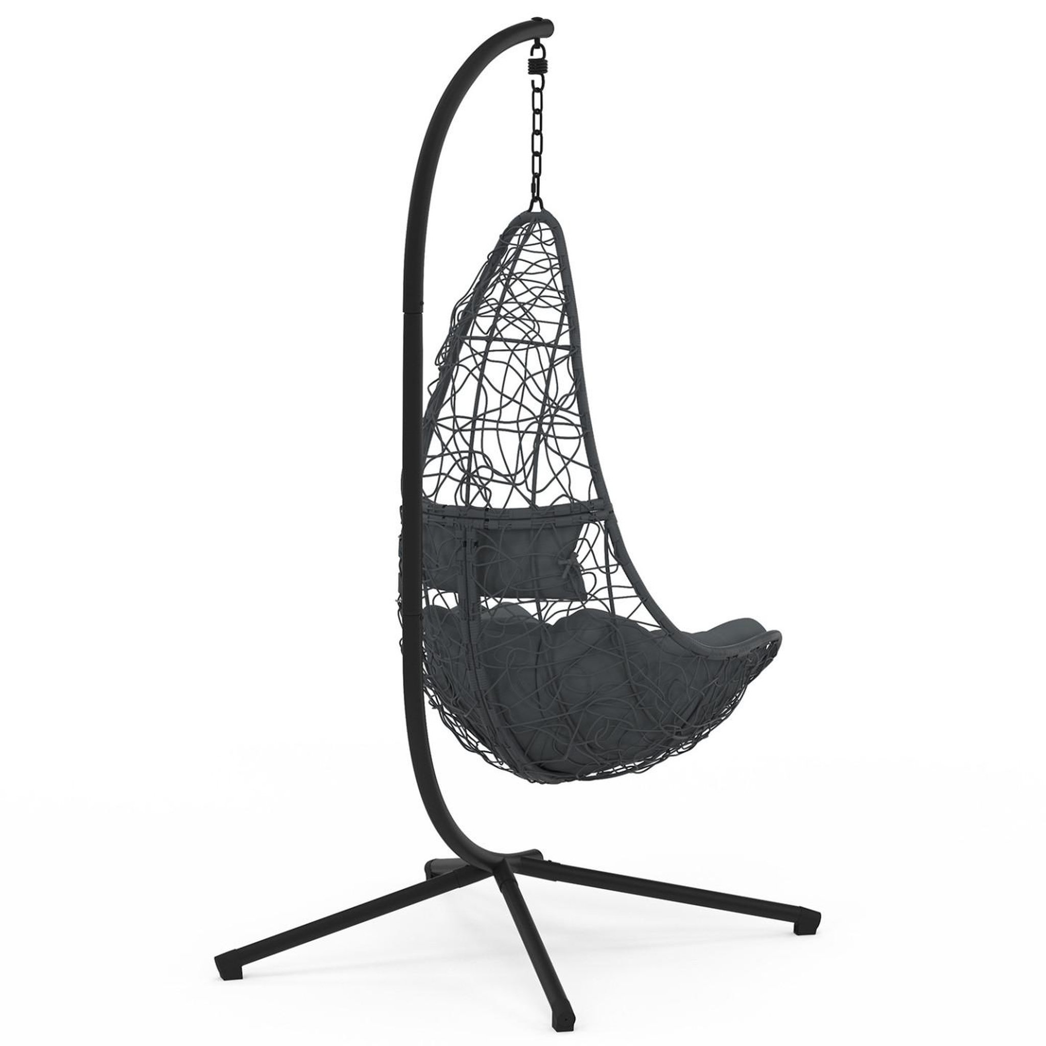 Voir la diapositive 6 : ID MARKET Fauteuil demi-lune suspendu ajouré effet rotin gris avec coussin gris