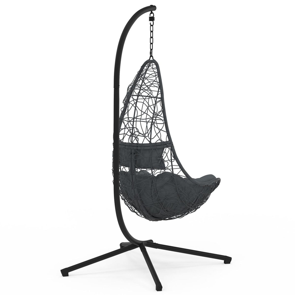 ID MARKET Fauteuil demi-lune suspendu ajouré effet rotin gris avec coussin gris