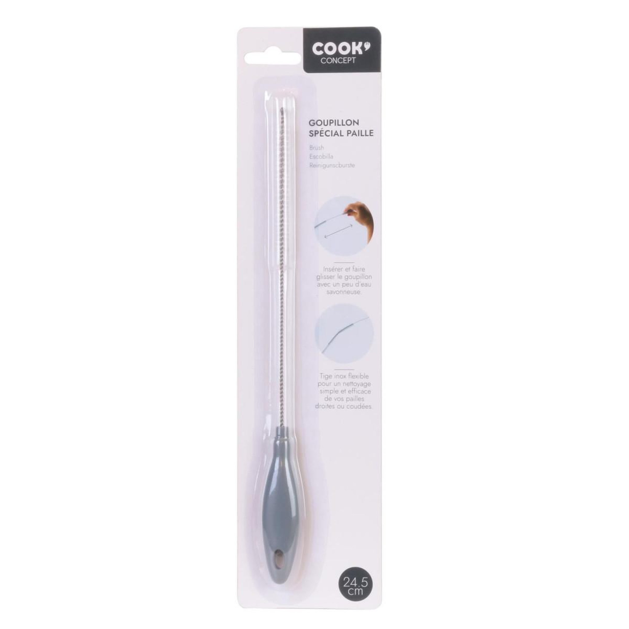 Voir la diapositive 6 : COOK CONCEPT Brosse à pailles nettoyante  goupillon  24cm gris