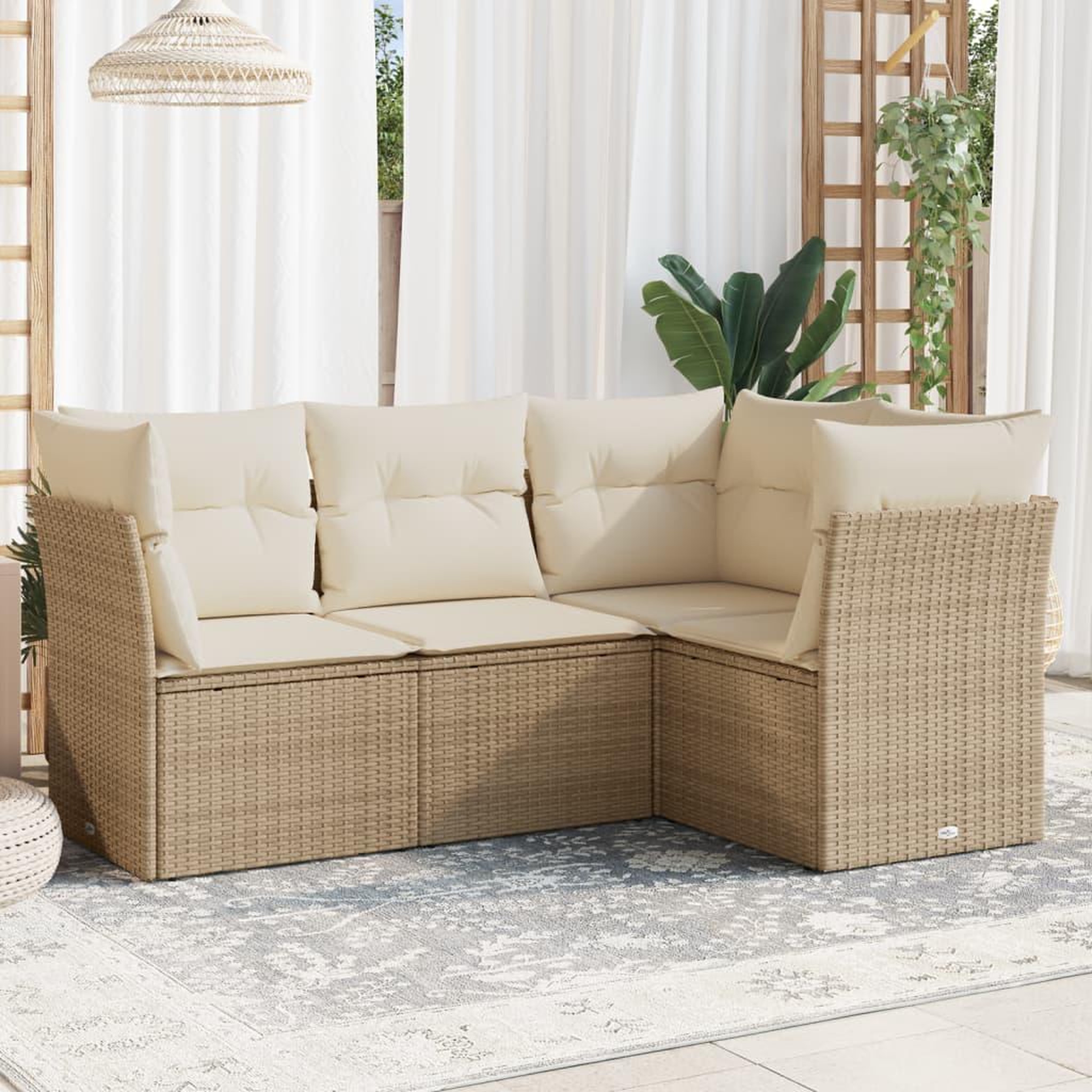 VIDAXL Salon de jardin avec coussins 4 pcs beige resine tressee