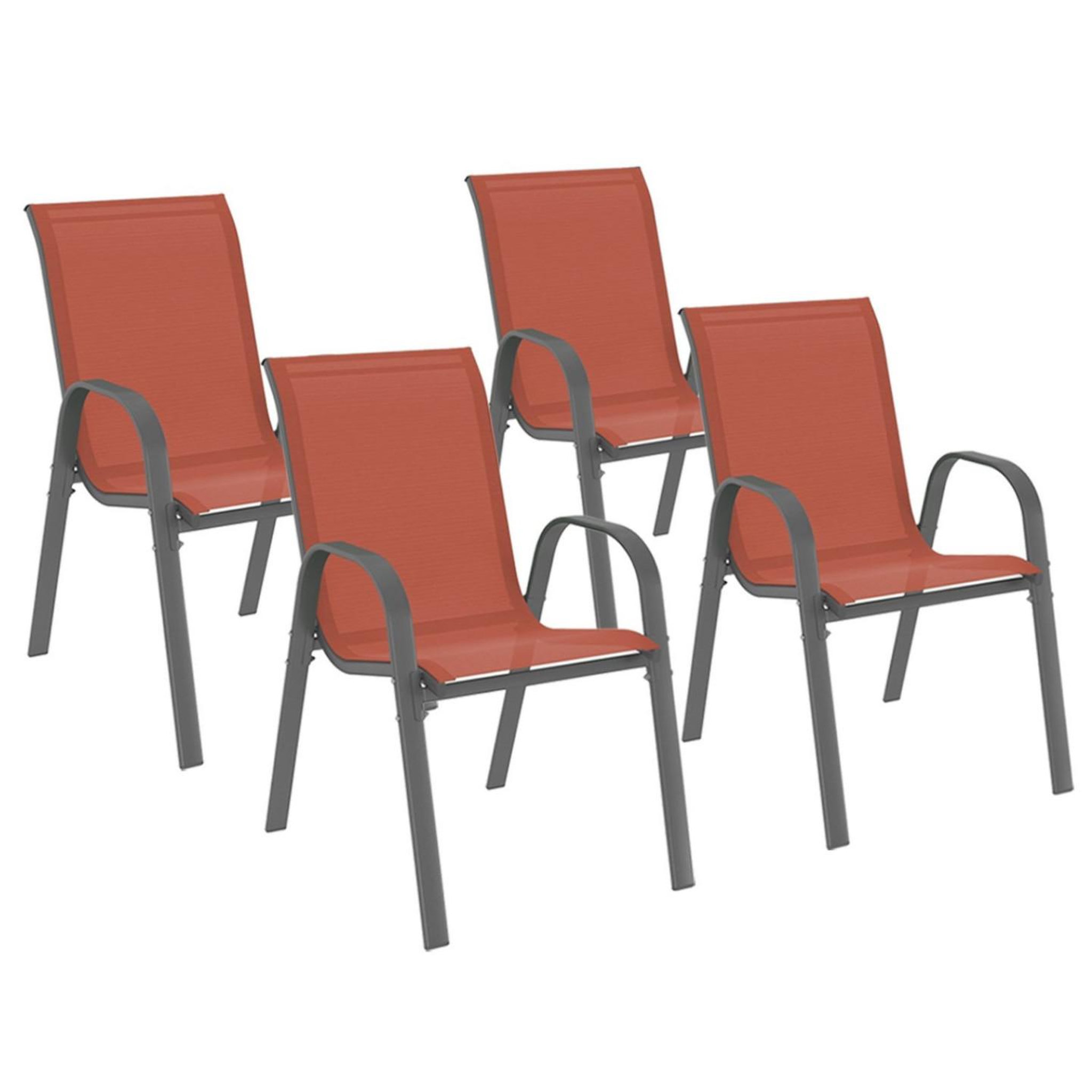 ID MARKET Lot de 4 chaises de jardin LYMA métal et textilène empilables terracotta