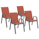 ID MARKET Lot de 4 chaises de jardin LYMA métal et textilène empilables terracotta