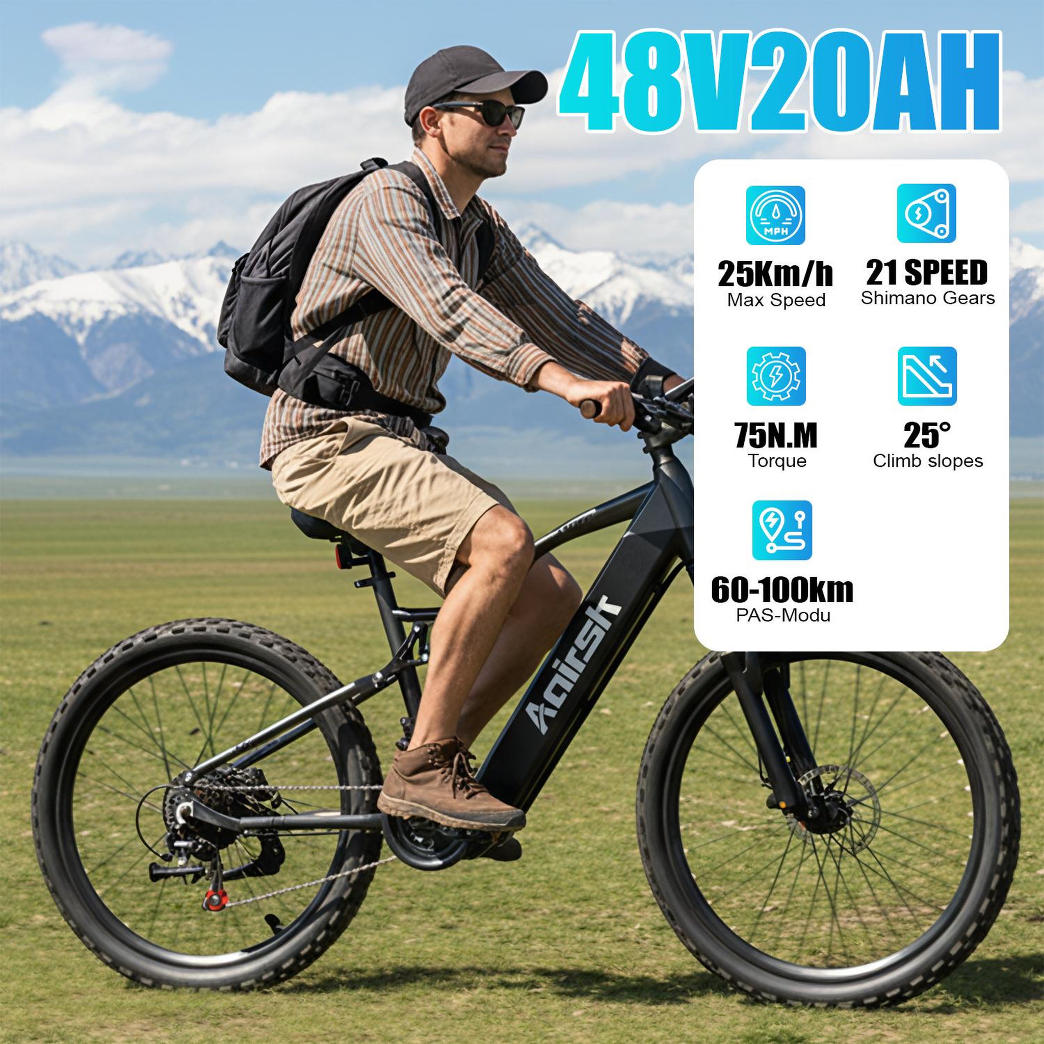 Voir la diapositive 3 : AAIRSK Vélo électrique aairsk xt90, 26 pouces, batterie 48 v 20 ah, nfc, noir