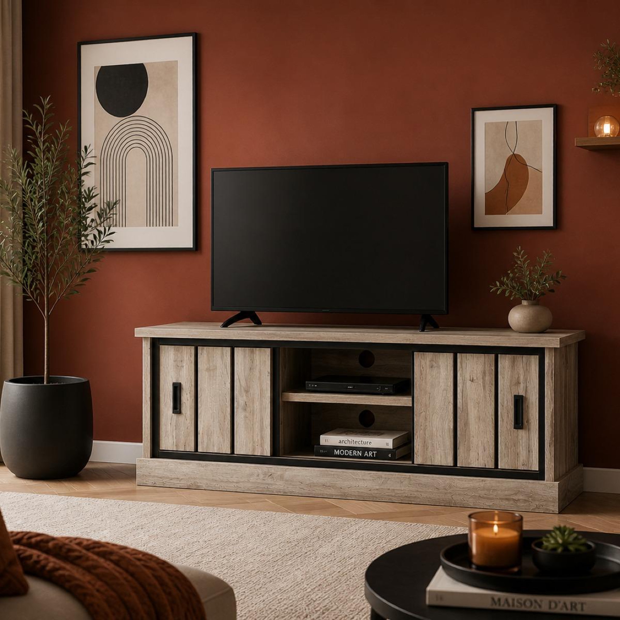 Voir la diapositive 2 : JLC KREATION Meuble tv 155cm chêne gris style industriel alicia