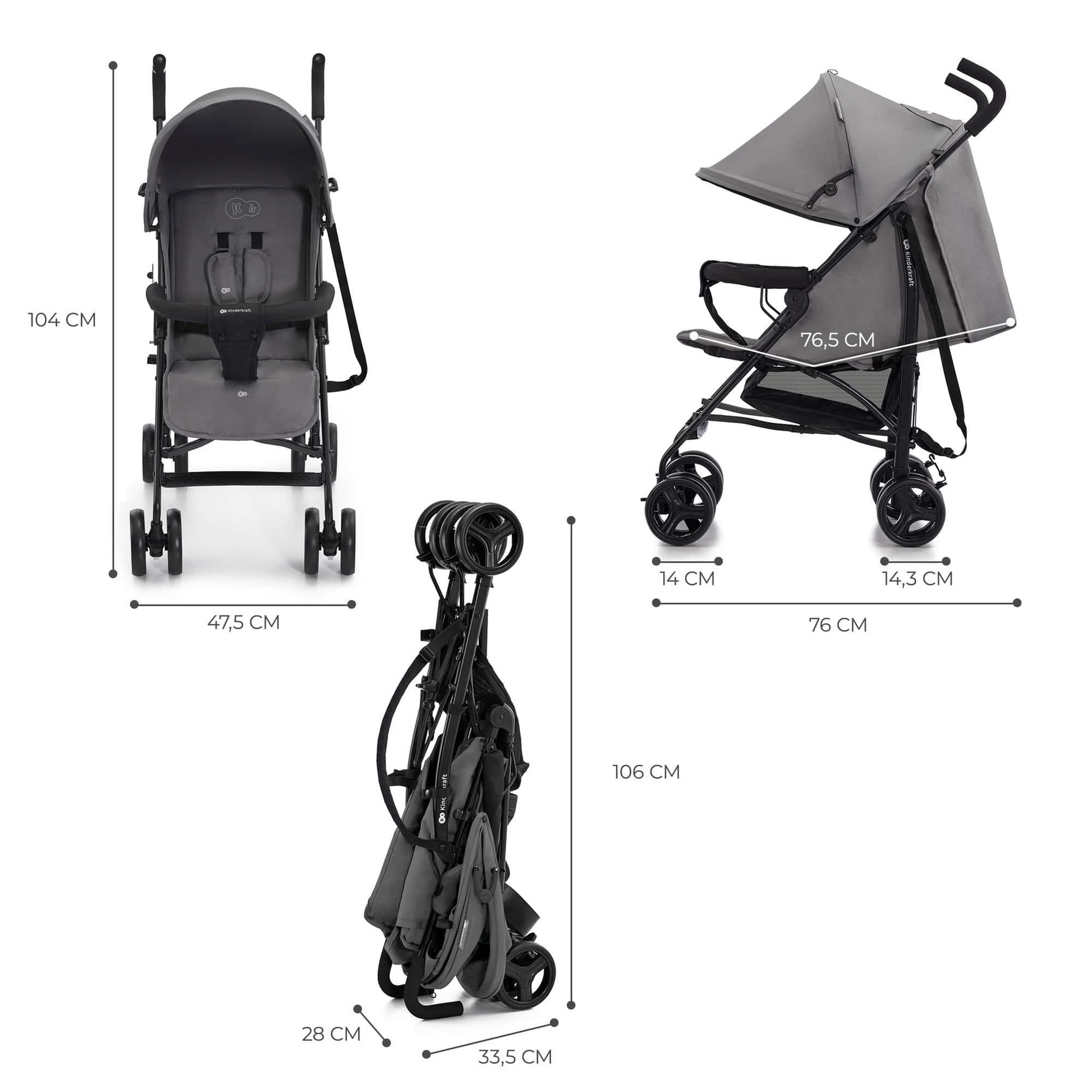 Voir la diapositive 6 : KINDERKRAFT Poussette légère de voyage pliable avec dossier réglable