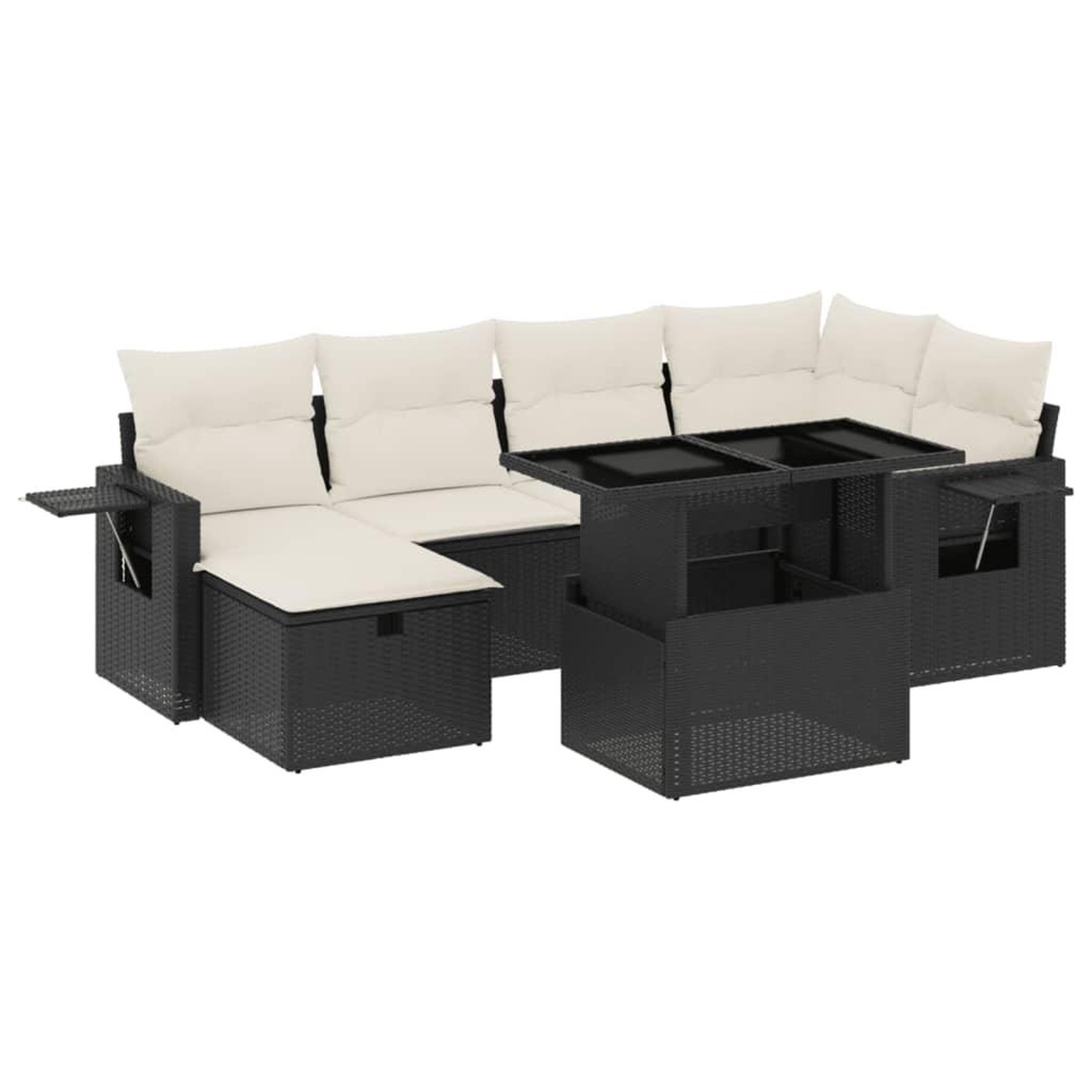 Voir la diapositive 2 : VIDAXL Salon de jardin 7 pcs avec coussins noir resine tressee