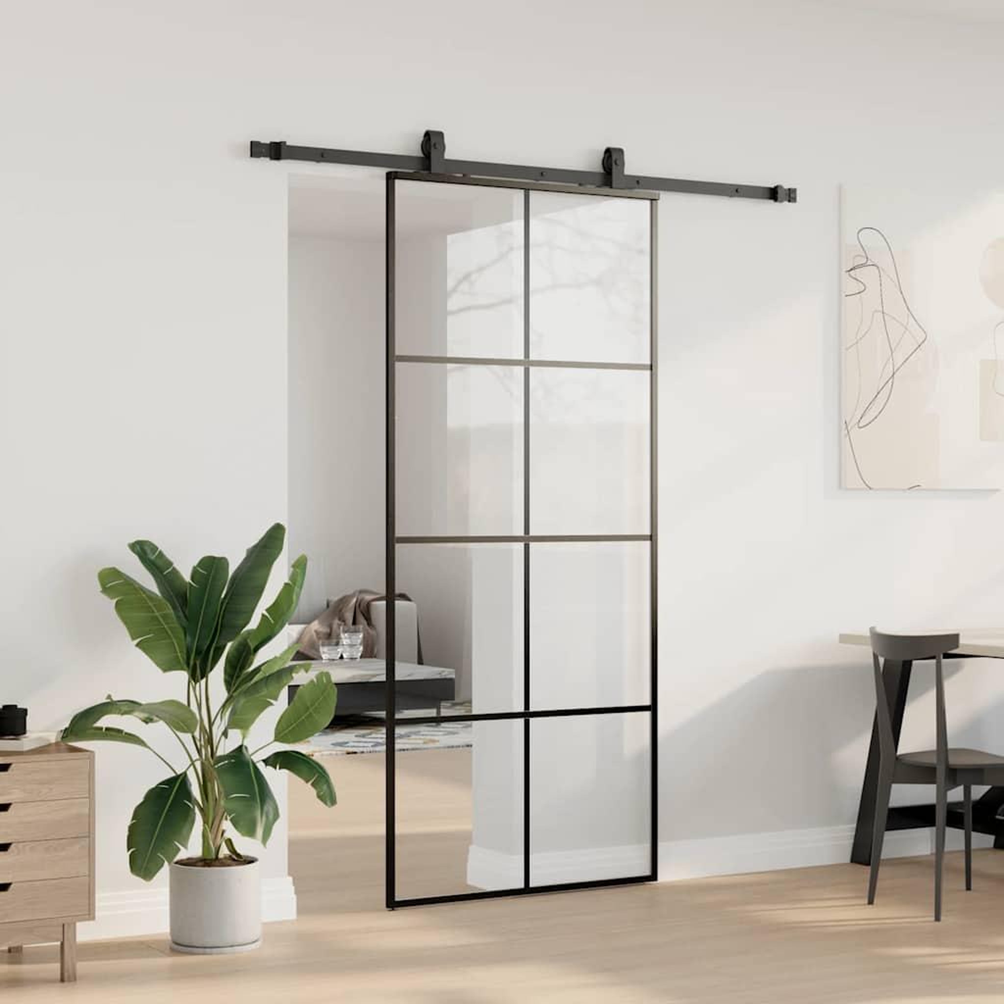 Voir la diapositive 3 : VIDAXL Porte coulissante kit de quincaillerie noir 90x205 cm verre ESG