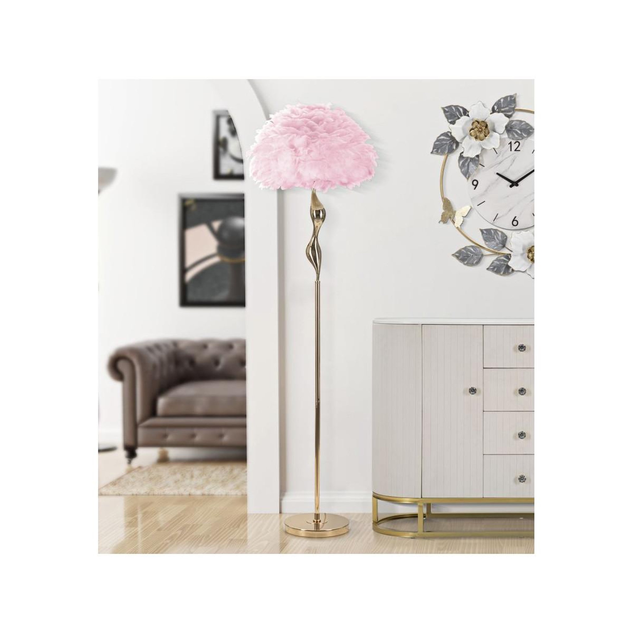 Voir la diapositive 6 : Paris Prix Lampadaire imitation plume  slim  165cm or & rose