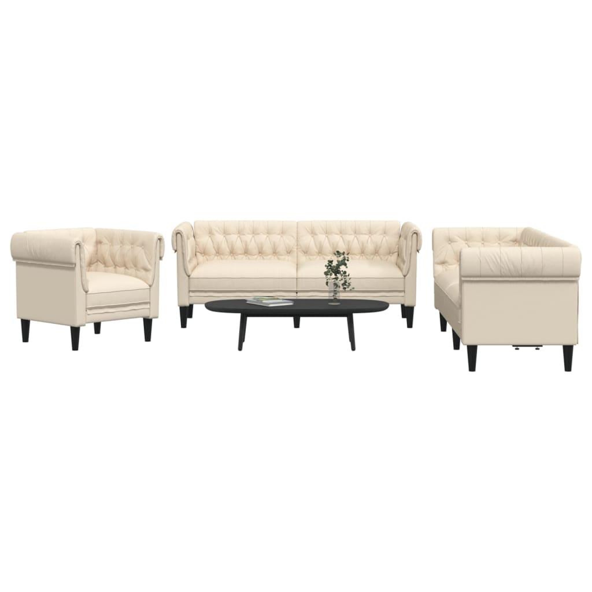 VIDAXL Ensemble de canapes 3 pcs creme tissu