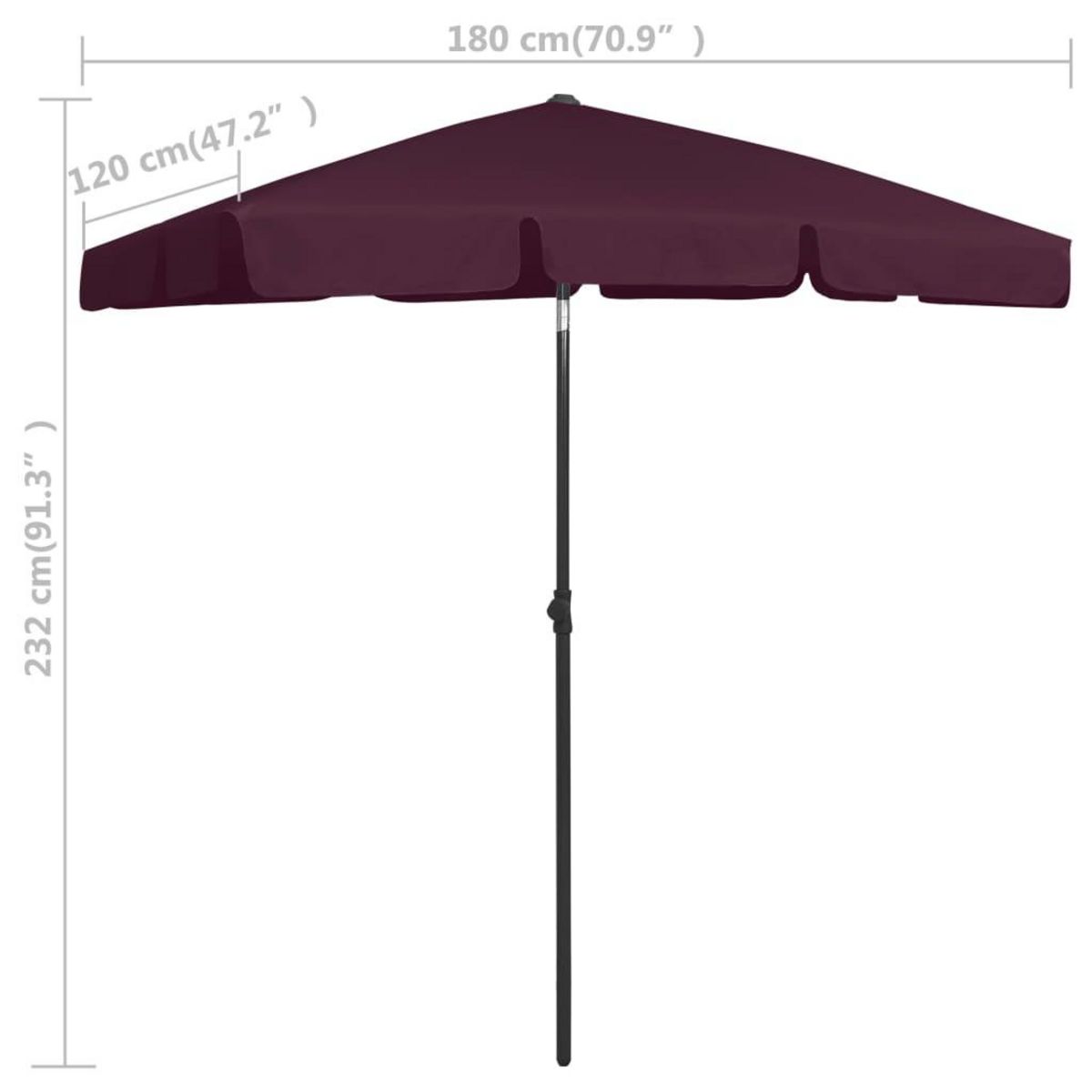 VIDAXL Parasol de plage rouge bordeaux 180x120 cm