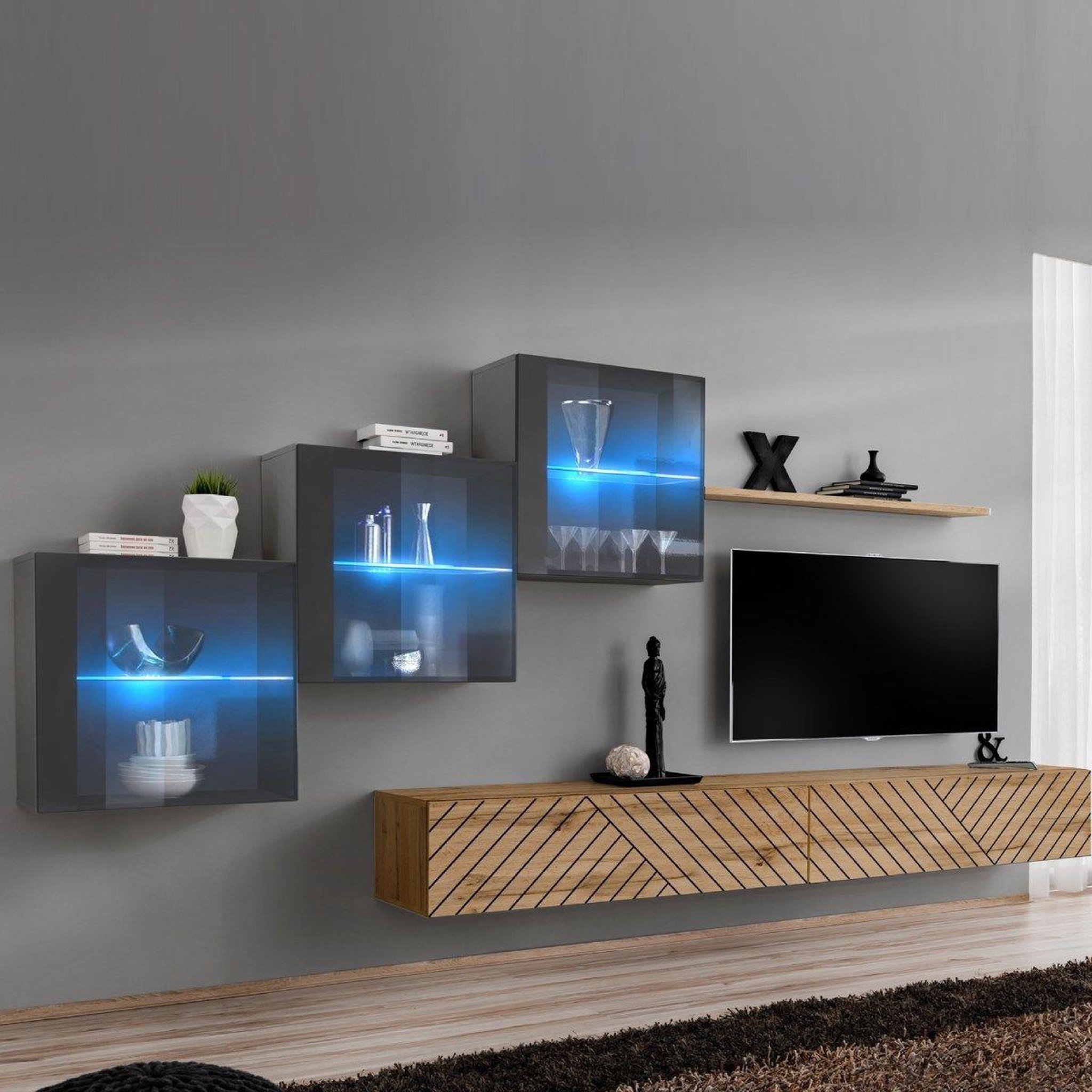 Voir la diapositive 1 : Paris Prix Ensemble meuble tv  switch lamel xx  330cm naturel & gris