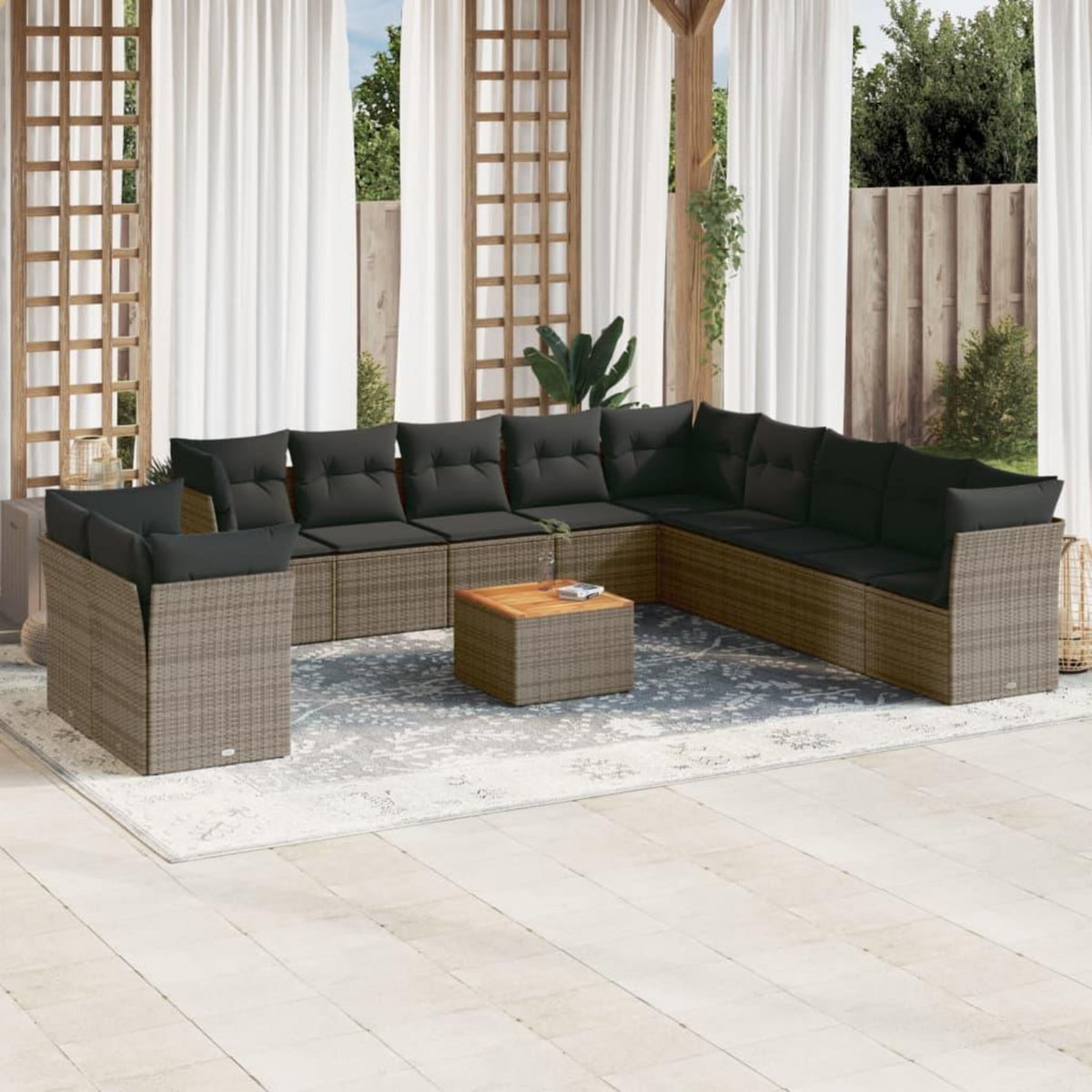VIDAXL Salon de jardin avec coussins 12 pcs gris resine tressee
