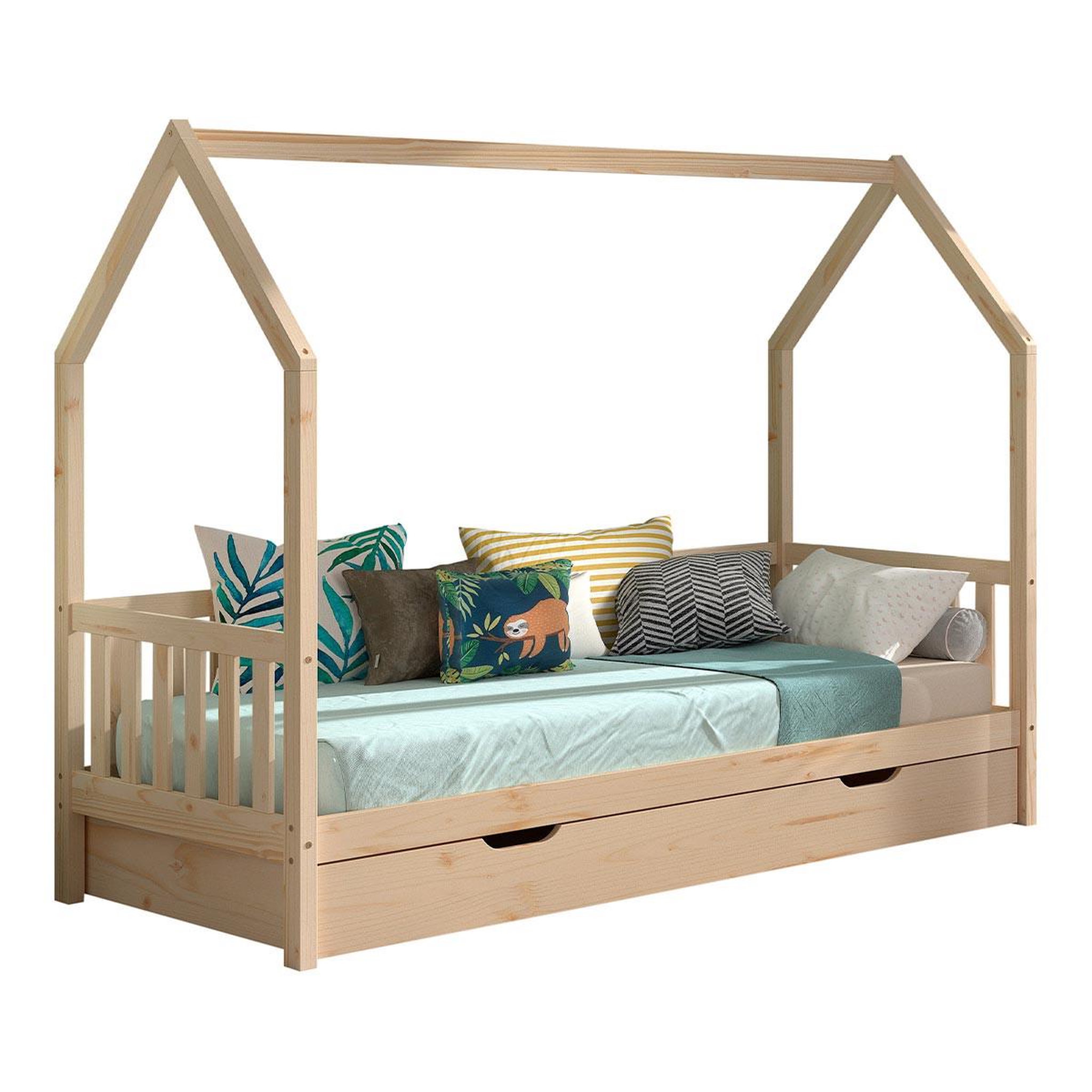 Paris Prix Pack - lit enfant & tiroir-lit  cabane  90x200cm naturel