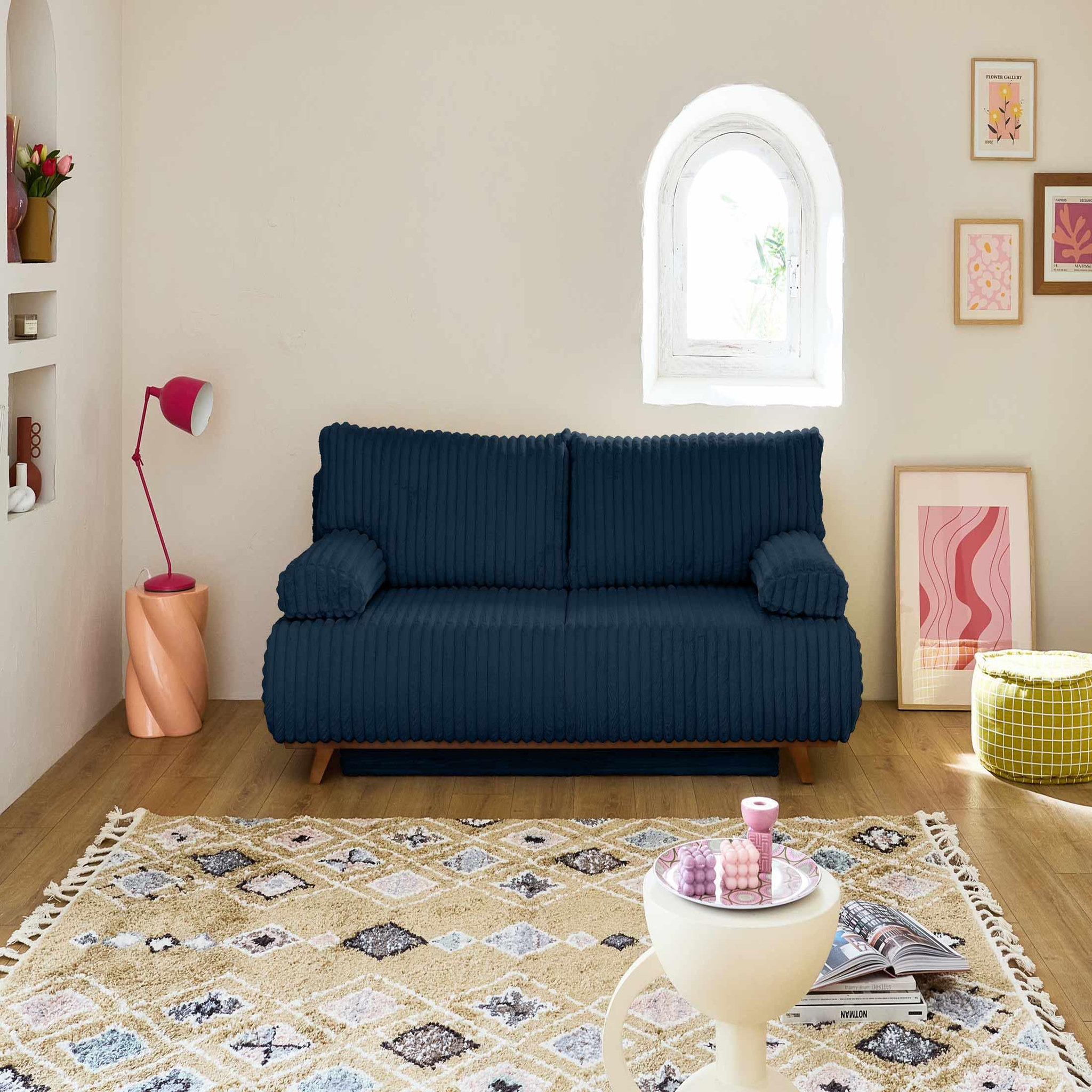Voir la diapositive 2 : BEST MOBILIER Cristal - canapé 3 places - convertible avec coffre et grand pouf - en fausse fourrure côtelée